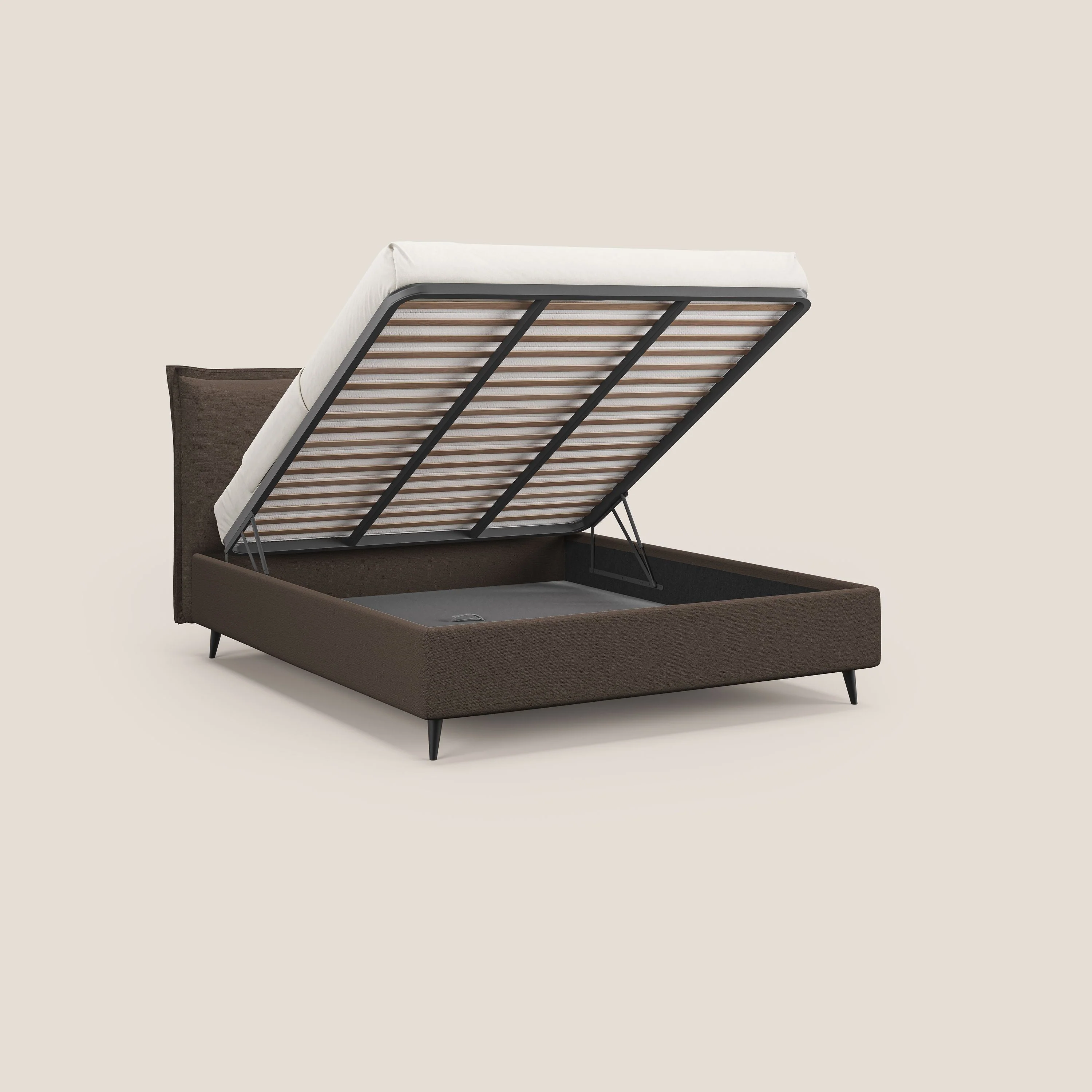 Hans lit rembourré avec coffre au style minimaliste en tissu imperméable T19 marron - Image 2