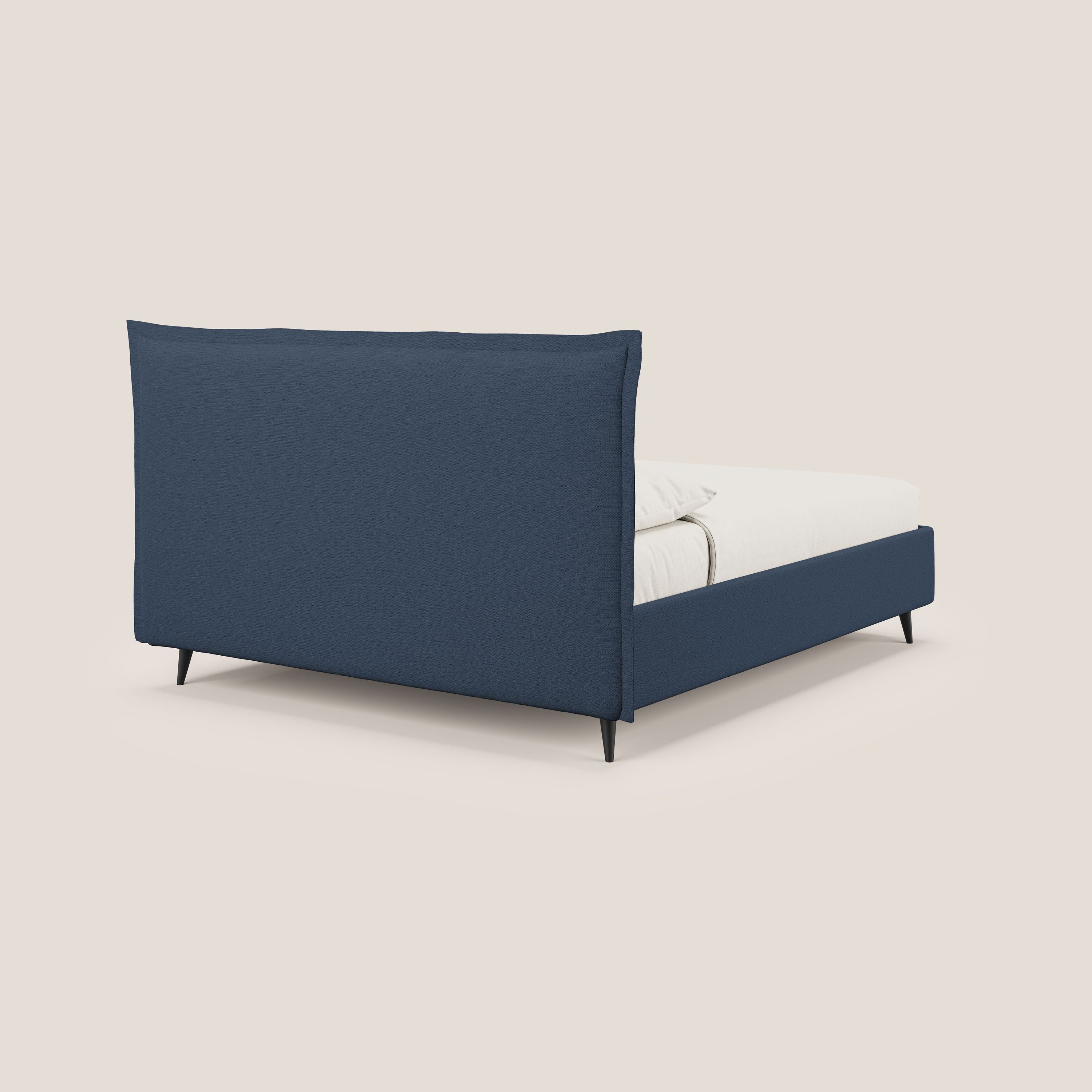 Hans lit rembourré avec coffre pour matelas 160x190 cm et SOMMIER MASTER au style minimaliste en tissu imperméable T19 bleu - Image 5