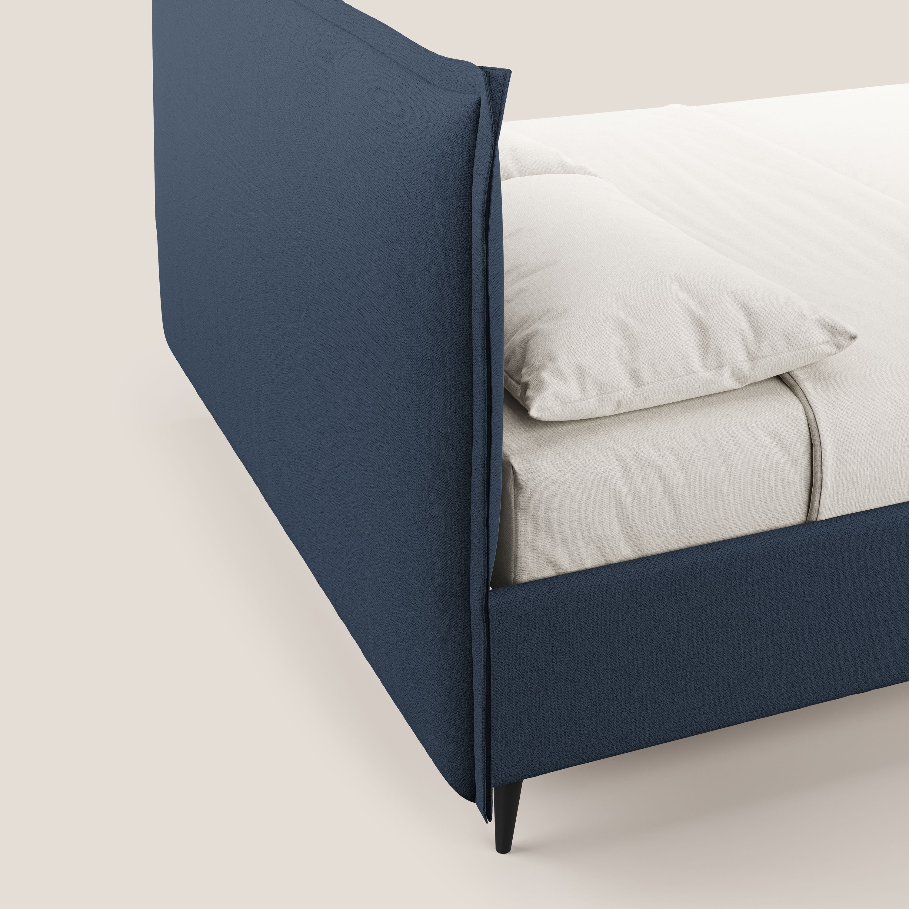 Hans lit rembourré avec coffre pour matelas 160x190 cm et SOMMIER MASTER au style minimaliste en tissu imperméable T19 bleu - Image 7