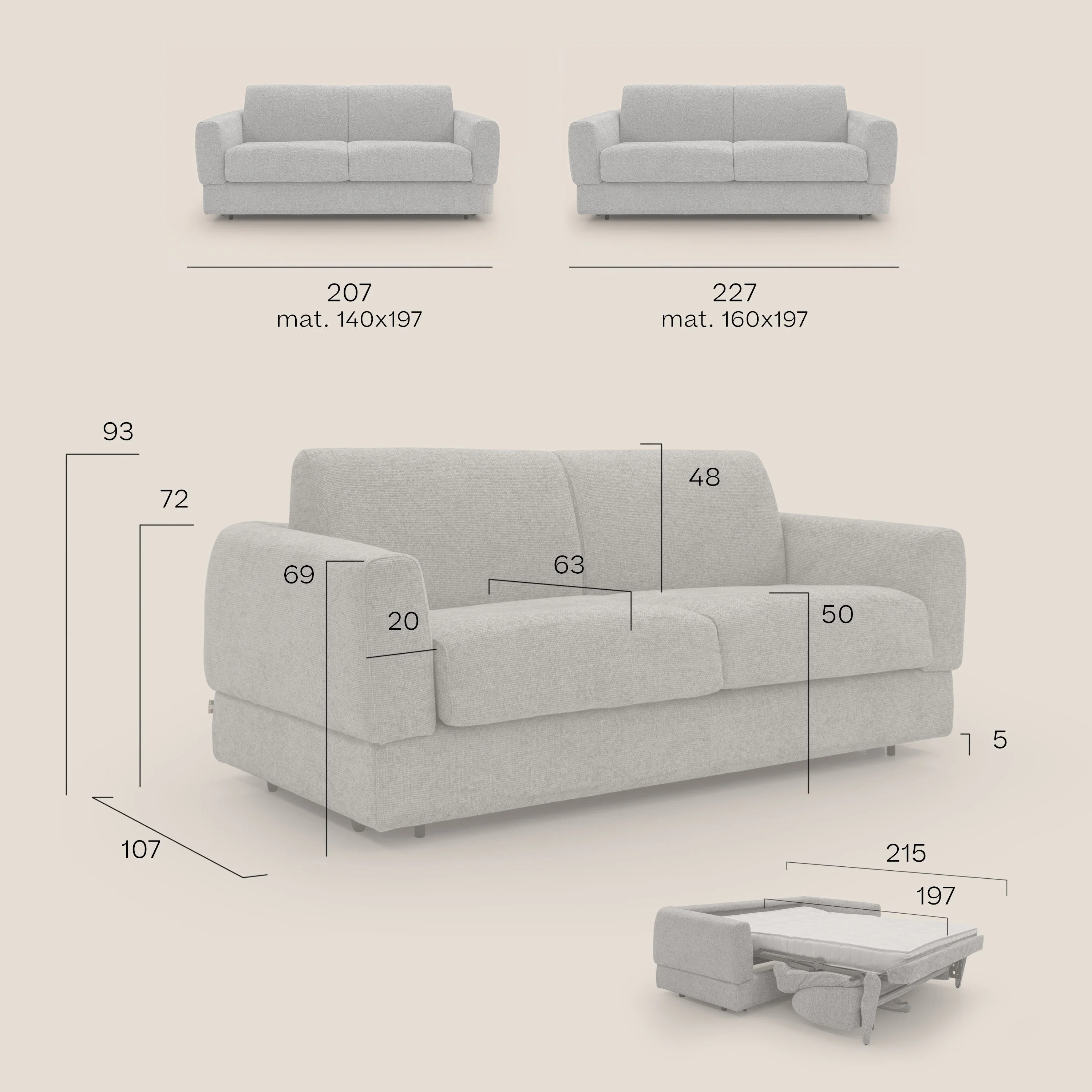Happy Canapé convertible avec matelas H18 cm en tissu imperméable T10 taupe - Image 12