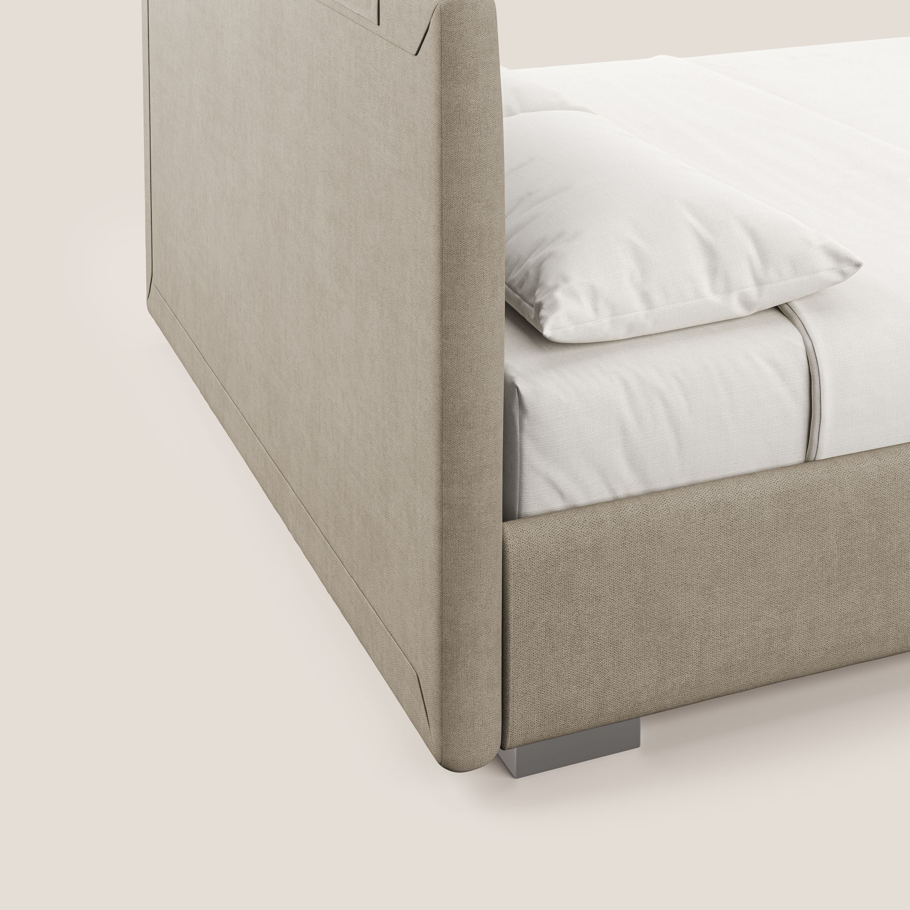Horus lit rembourré avec coffre et prise USB sur la tête de lit en tissu imperméable T02 beige - Image 4