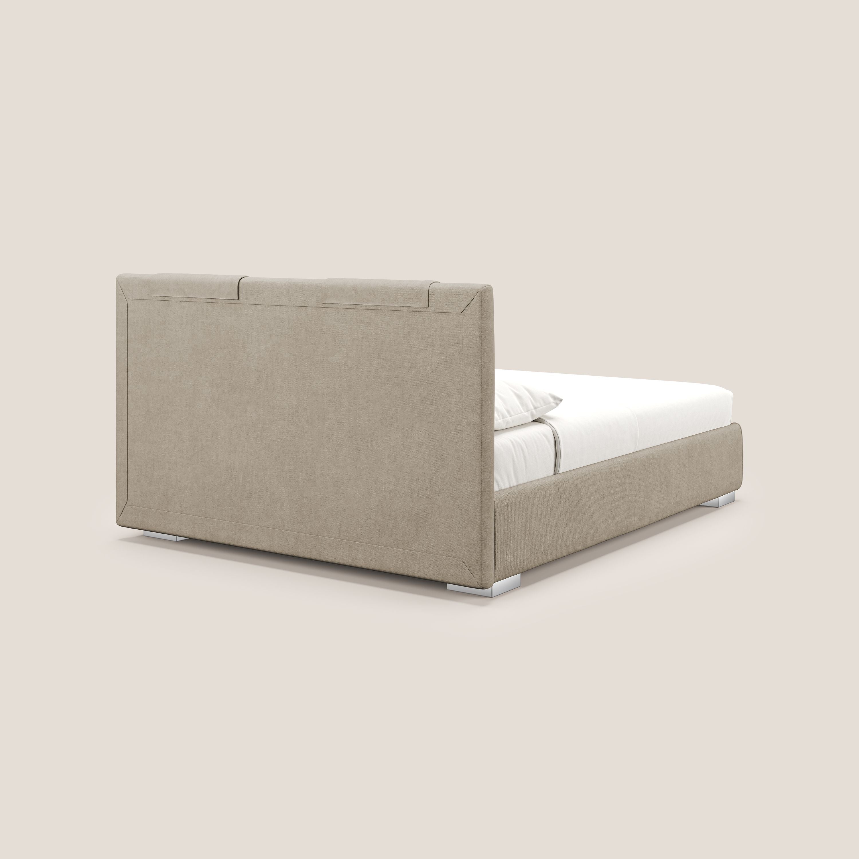 Horus lit rembourré avec coffre et prise USB sur la tête de lit en tissu imperméable T02 beige - Image 6