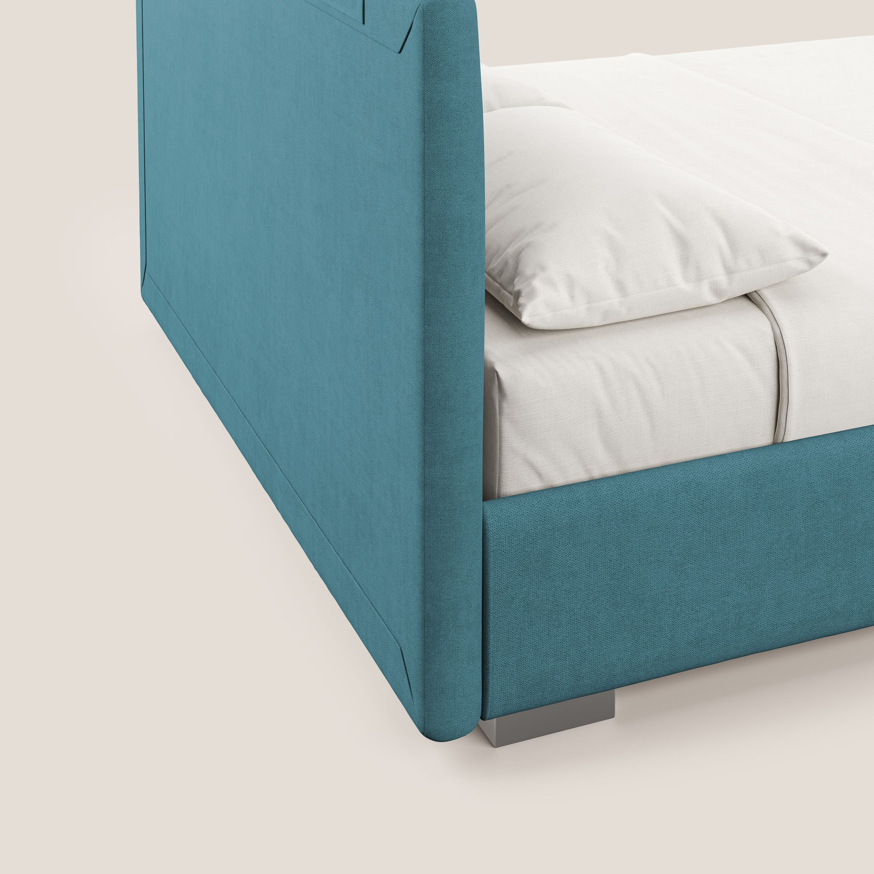 Horus lit rembourré avec coffre et prise USB sur la tête de lit en tissu imperméable T02 bleu clair - Image 4