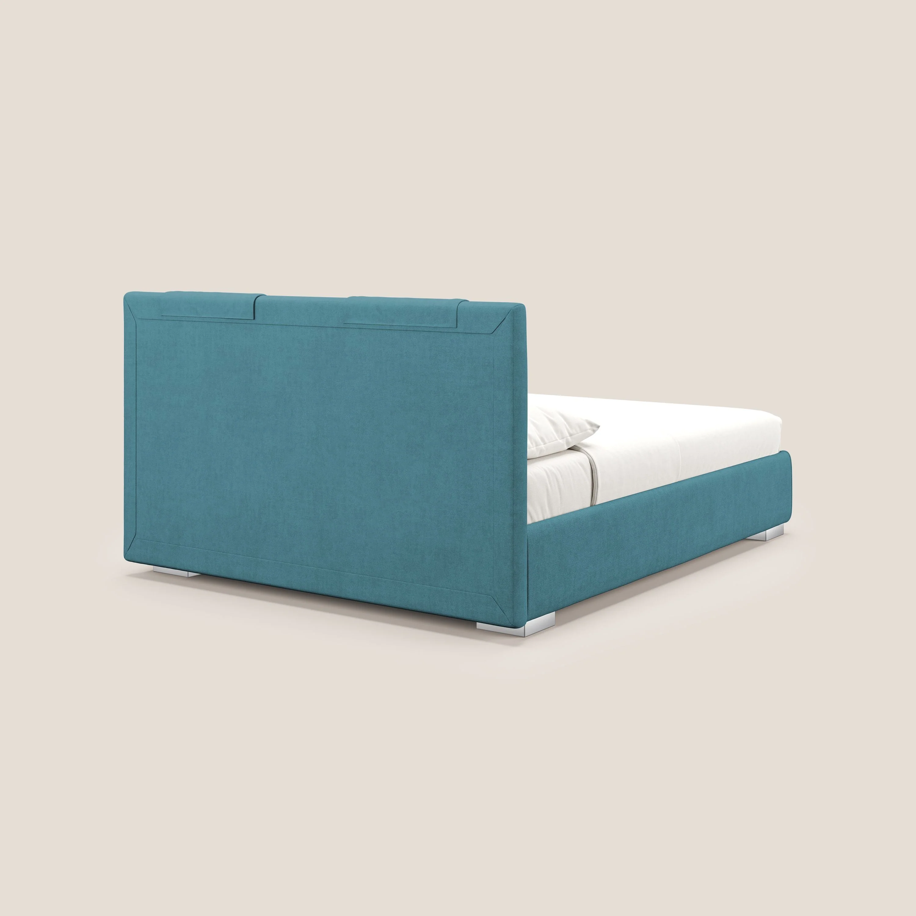 Horus lit rembourré avec coffre et prise USB sur la tête de lit en tissu imperméable T02 bleu clair - Image 6