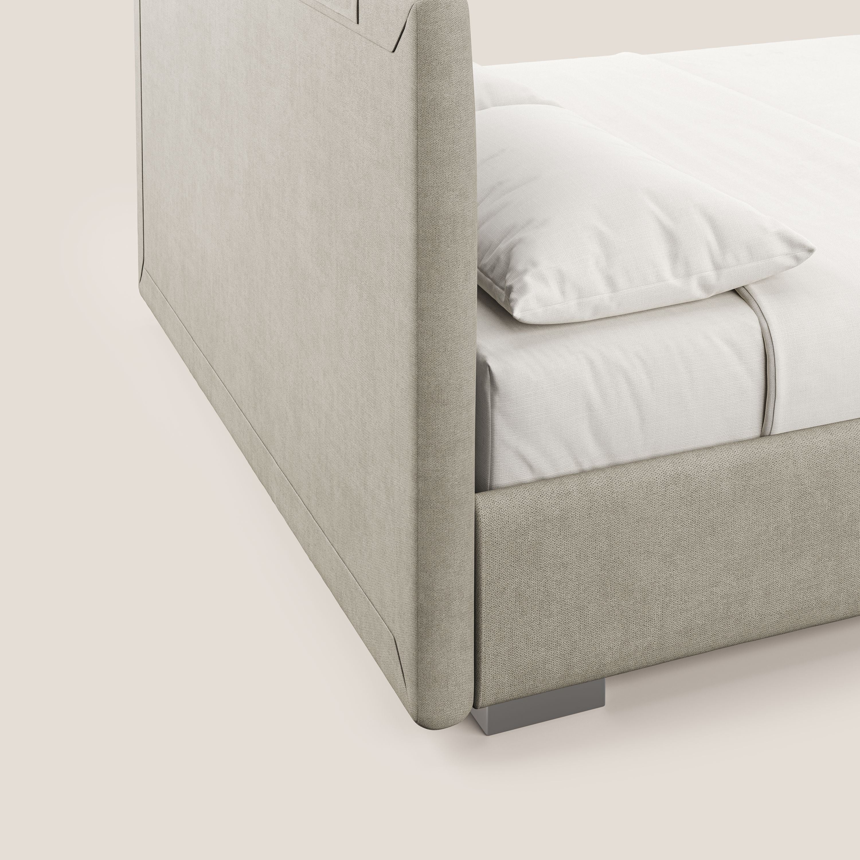 Horus lit rembourré avec coffre et prise USB sur la tête de lit en tissu imperméable T02 crème - Image 4