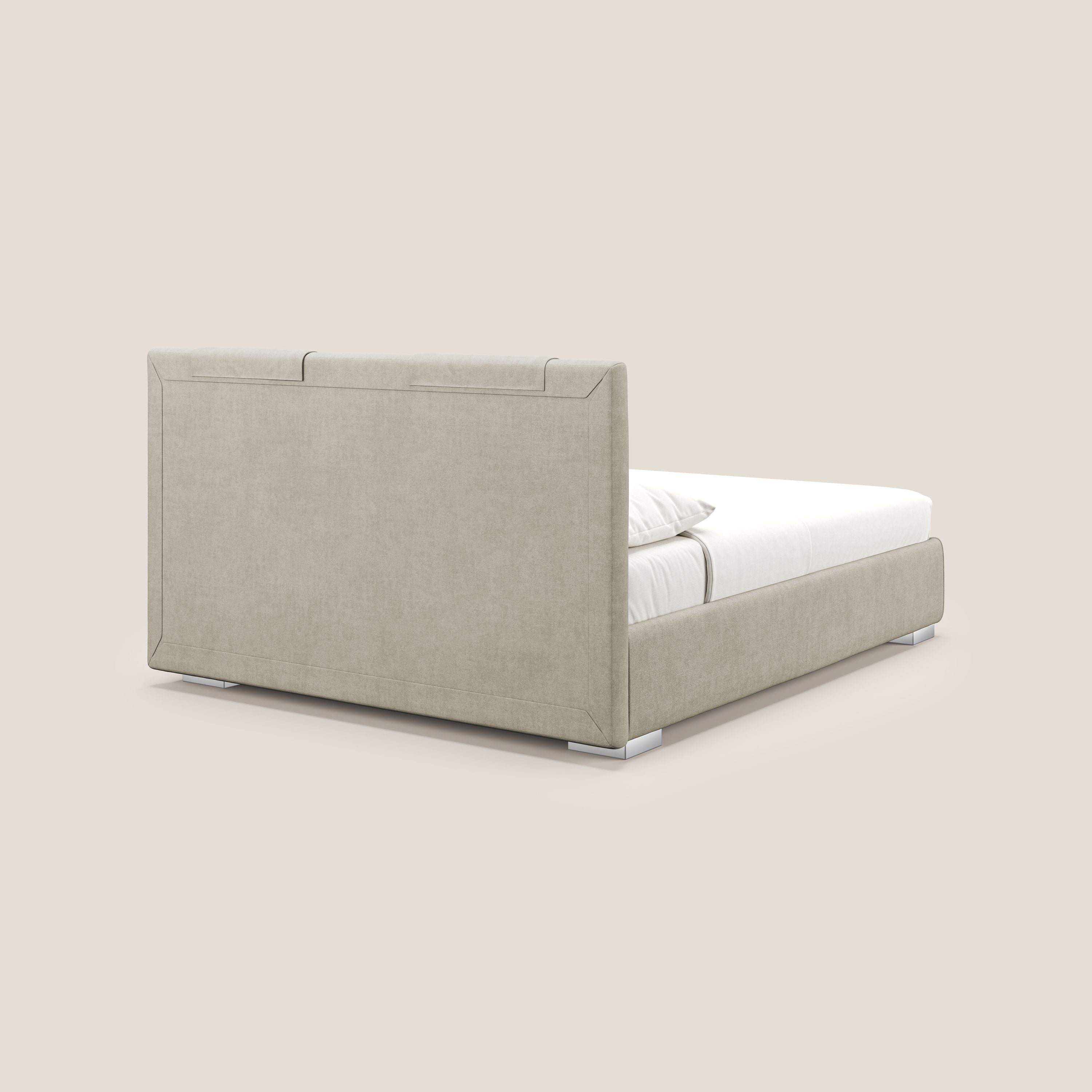 Horus lit rembourré avec coffre et prise USB sur la tête de lit en tissu imperméable T02 crème - Image 6