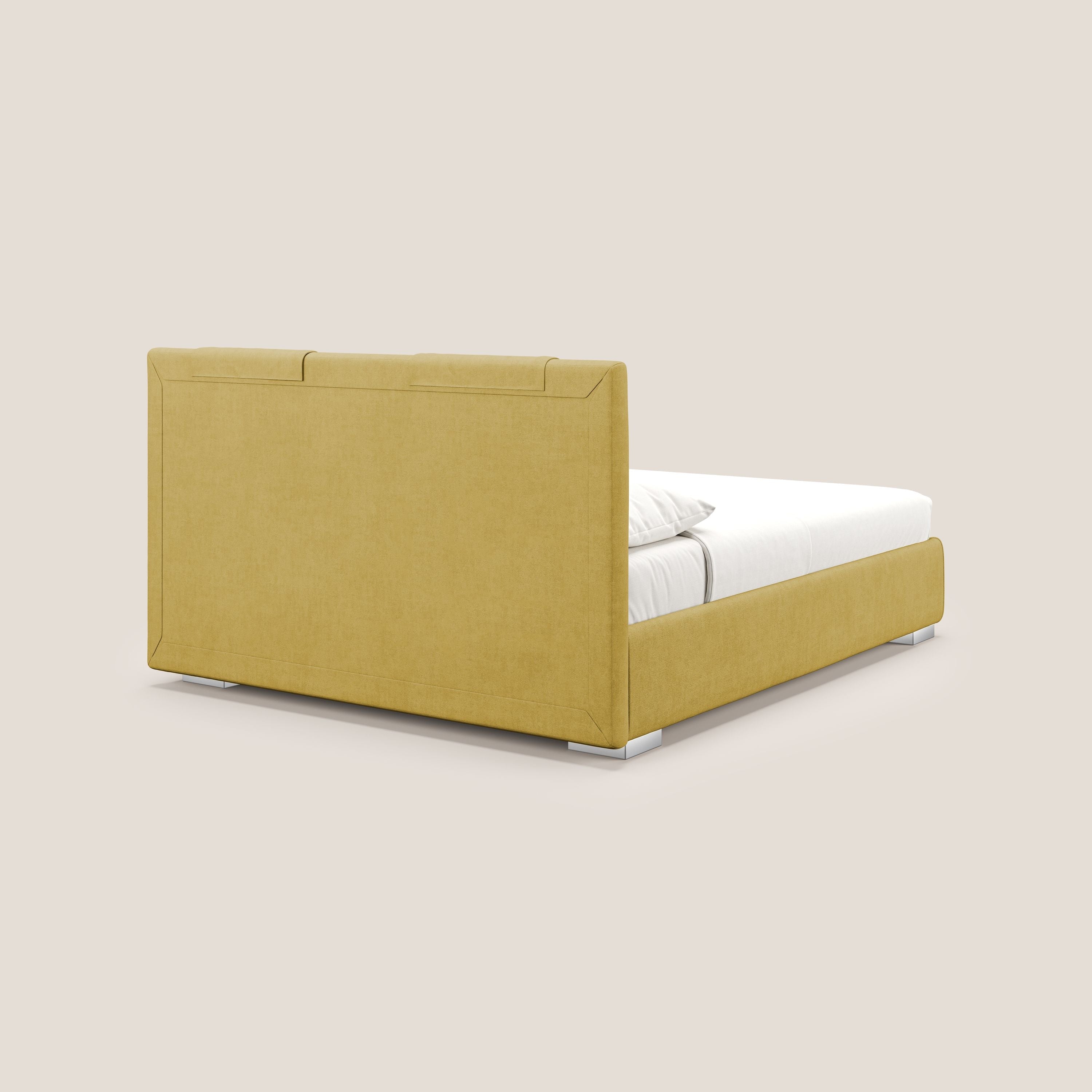 Horus lit rembourré avec coffre et prise USB sur la tête de lit en tissu imperméable T02 jaune - Image 6