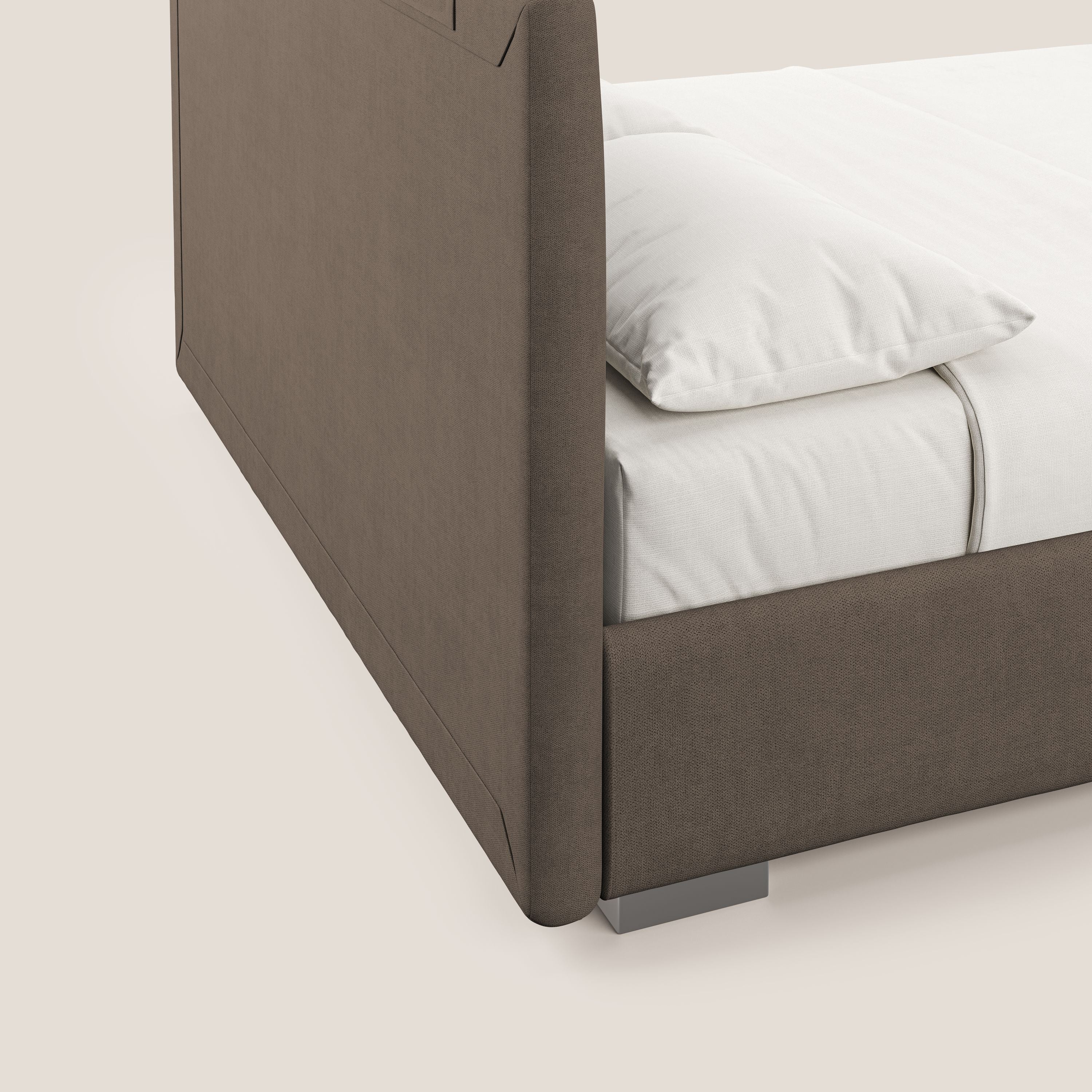 Horus lit rembourré avec coffre et prise USB sur la tête de lit en tissu imperméable T02 marron - Image 4