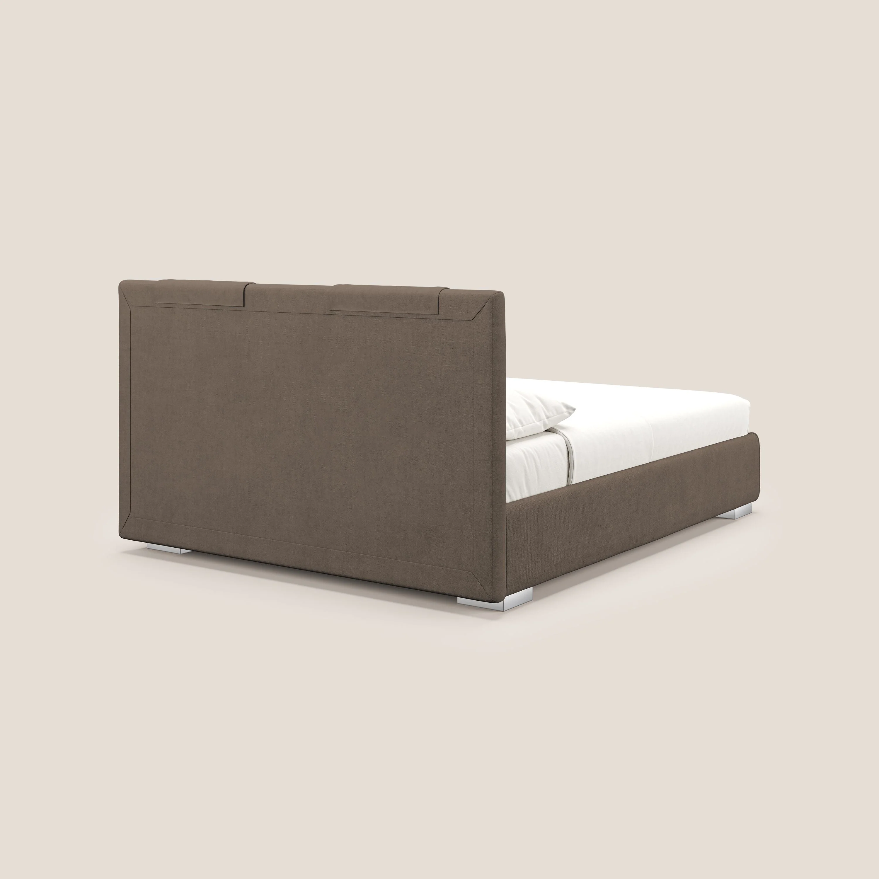 Horus lit rembourré avec coffre et prise USB sur la tête de lit en tissu imperméable T02 marron - Image 6