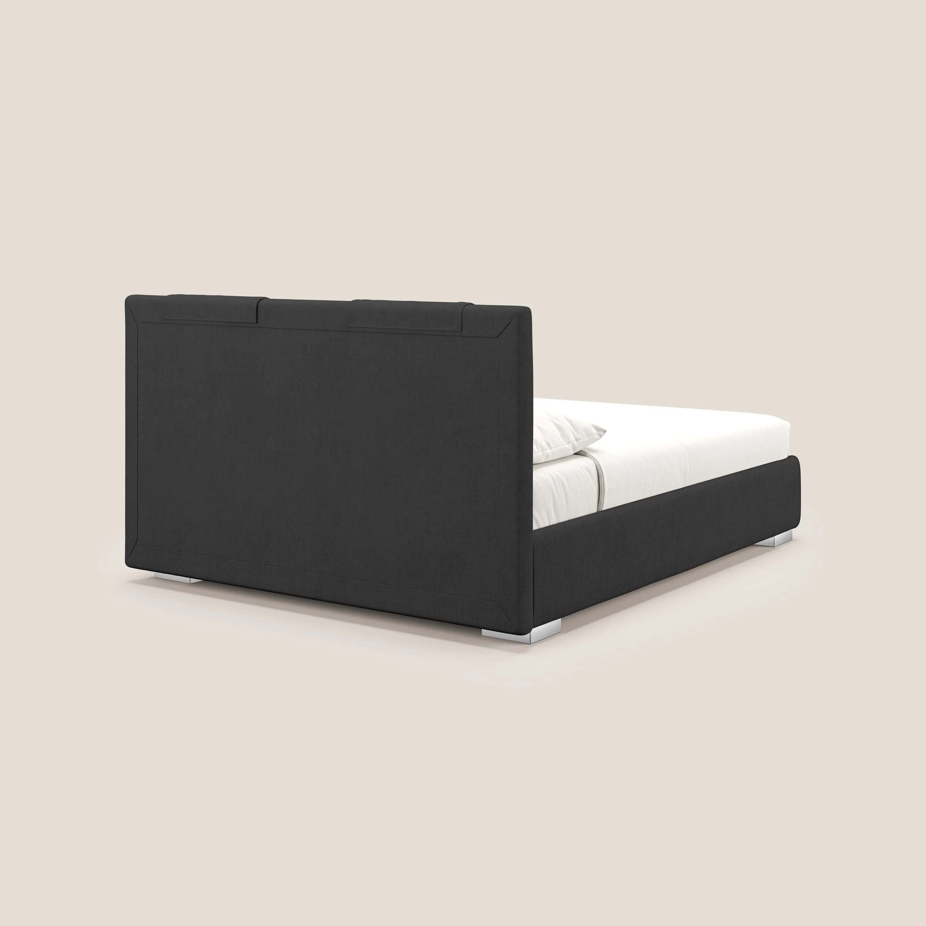 Horus lit rembourré avec coffre et prise USB sur la tête de lit en tissu imperméable T02 noir - Image 6