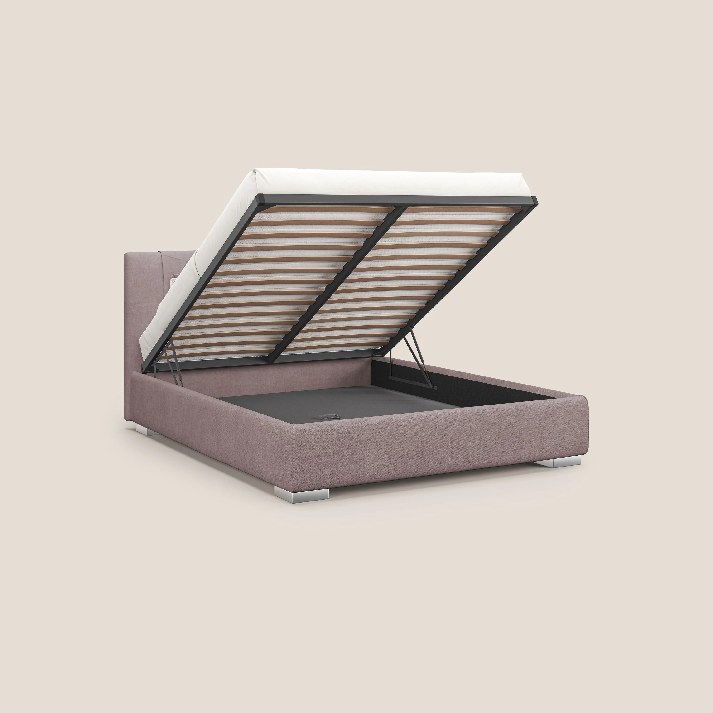 Horus lit rembourré avec coffre et prise USB sur la tête de lit en tissu imperméable T02 rose - Image 2