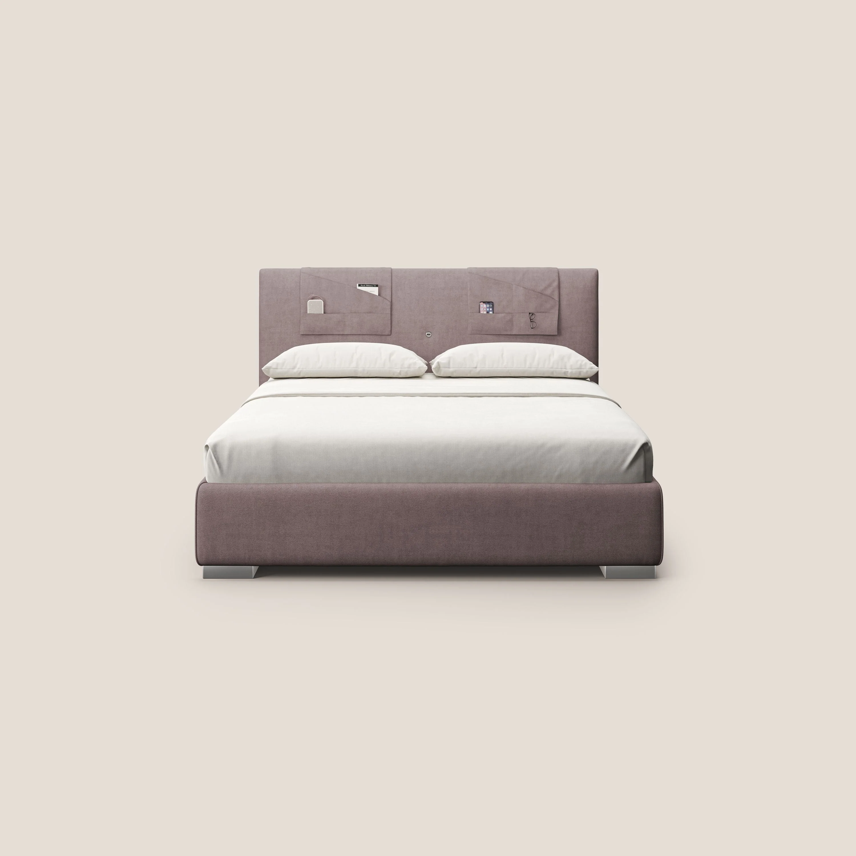 Horus lit rembourré avec coffre et prise USB sur la tête de lit en tissu imperméable T02 rose - Image 3