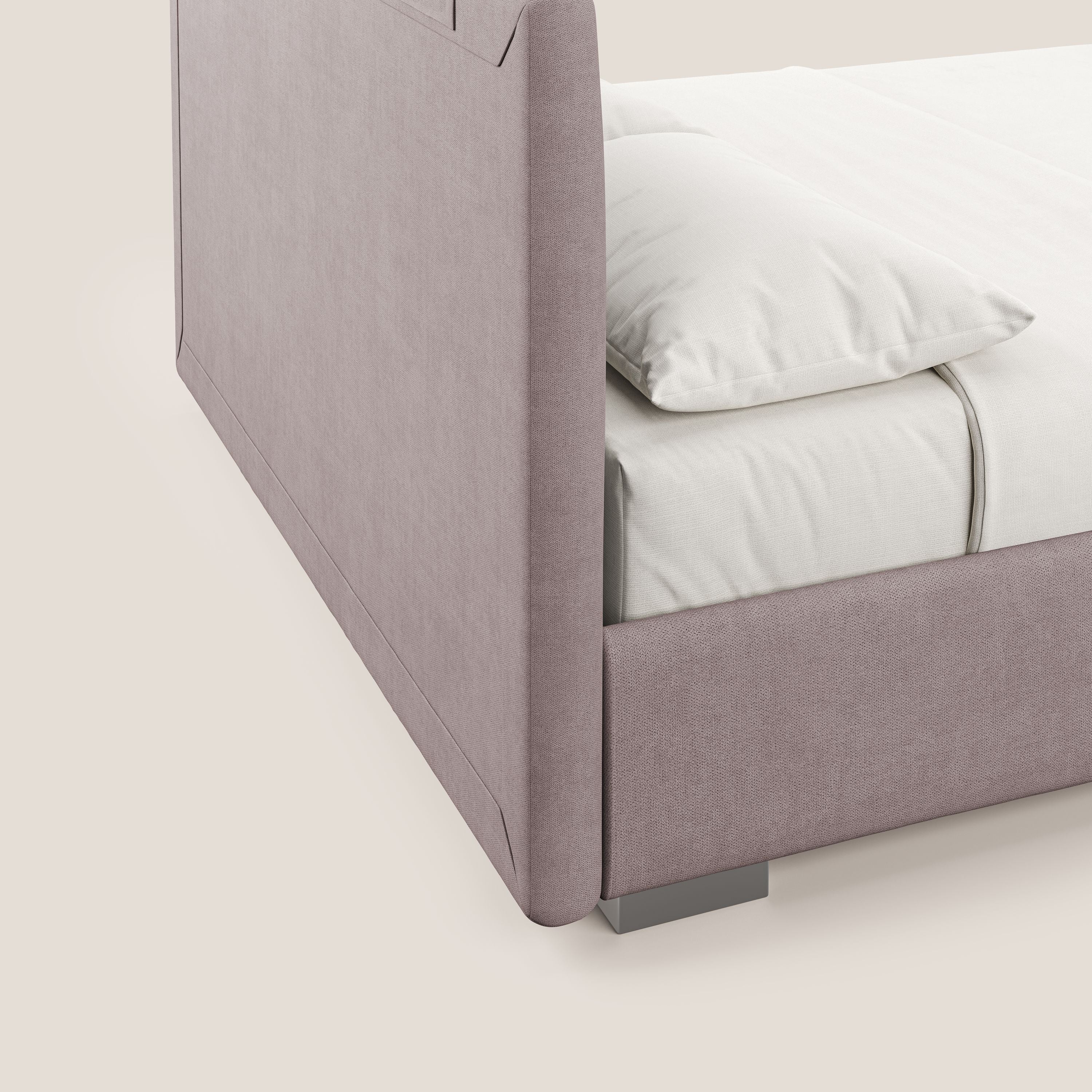Horus lit rembourré avec coffre et prise USB sur la tête de lit en tissu imperméable T02 rose - Image 4