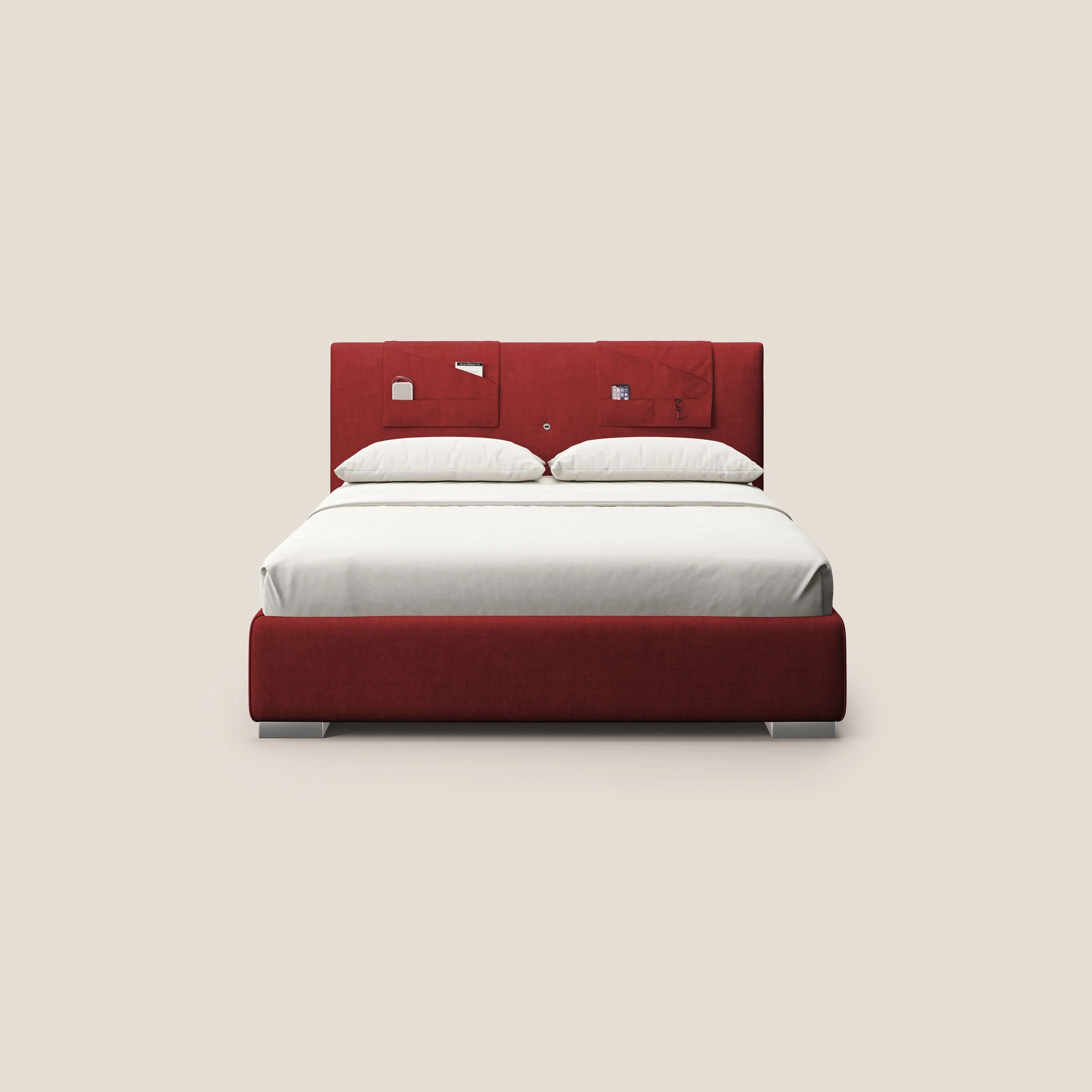 Horus lit rembourré avec coffre et prise USB sur la tête de lit en tissu imperméable T02 rouge - Image 3
