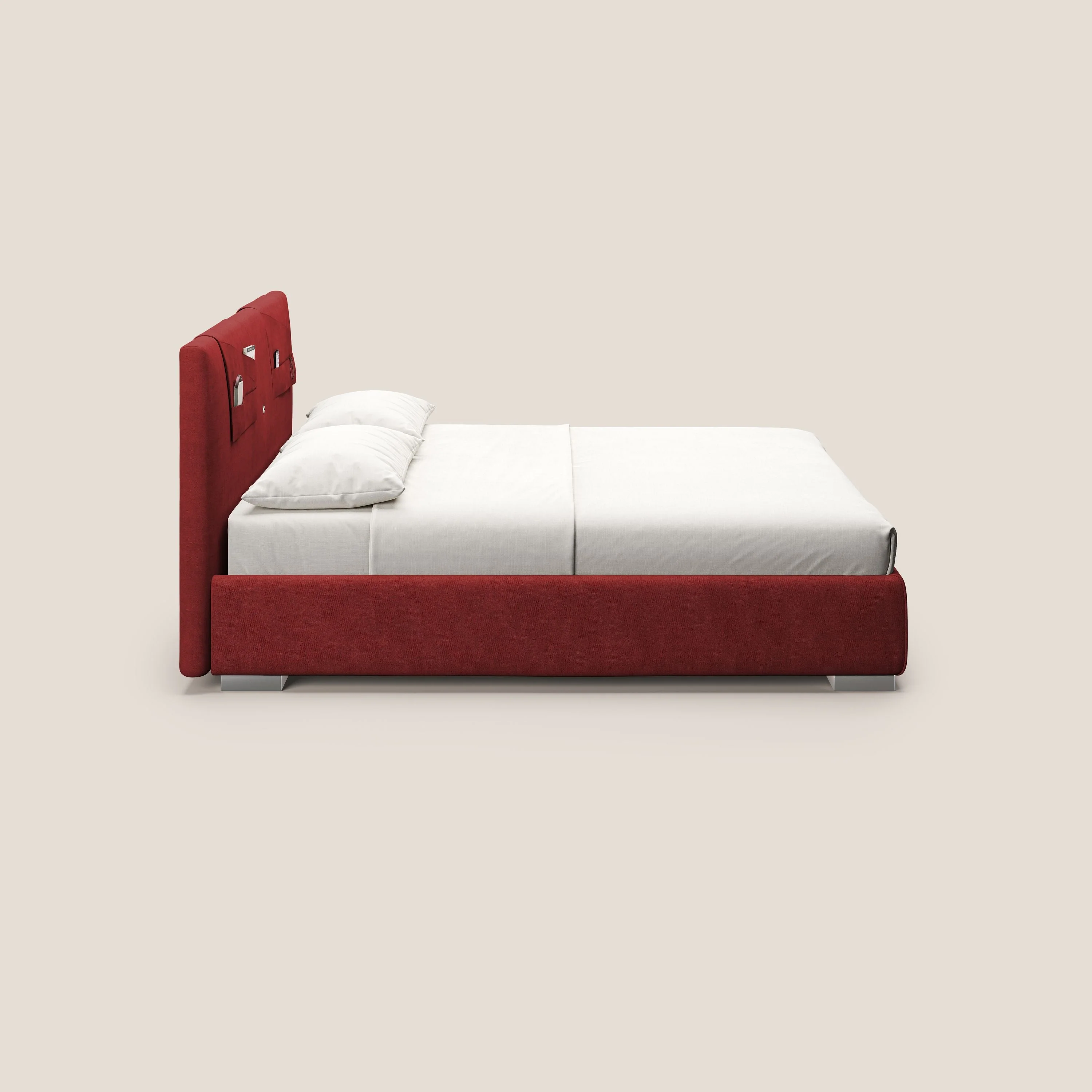 Horus lit rembourré avec coffre et prise USB sur la tête de lit en tissu imperméable T02 rouge - Image 5