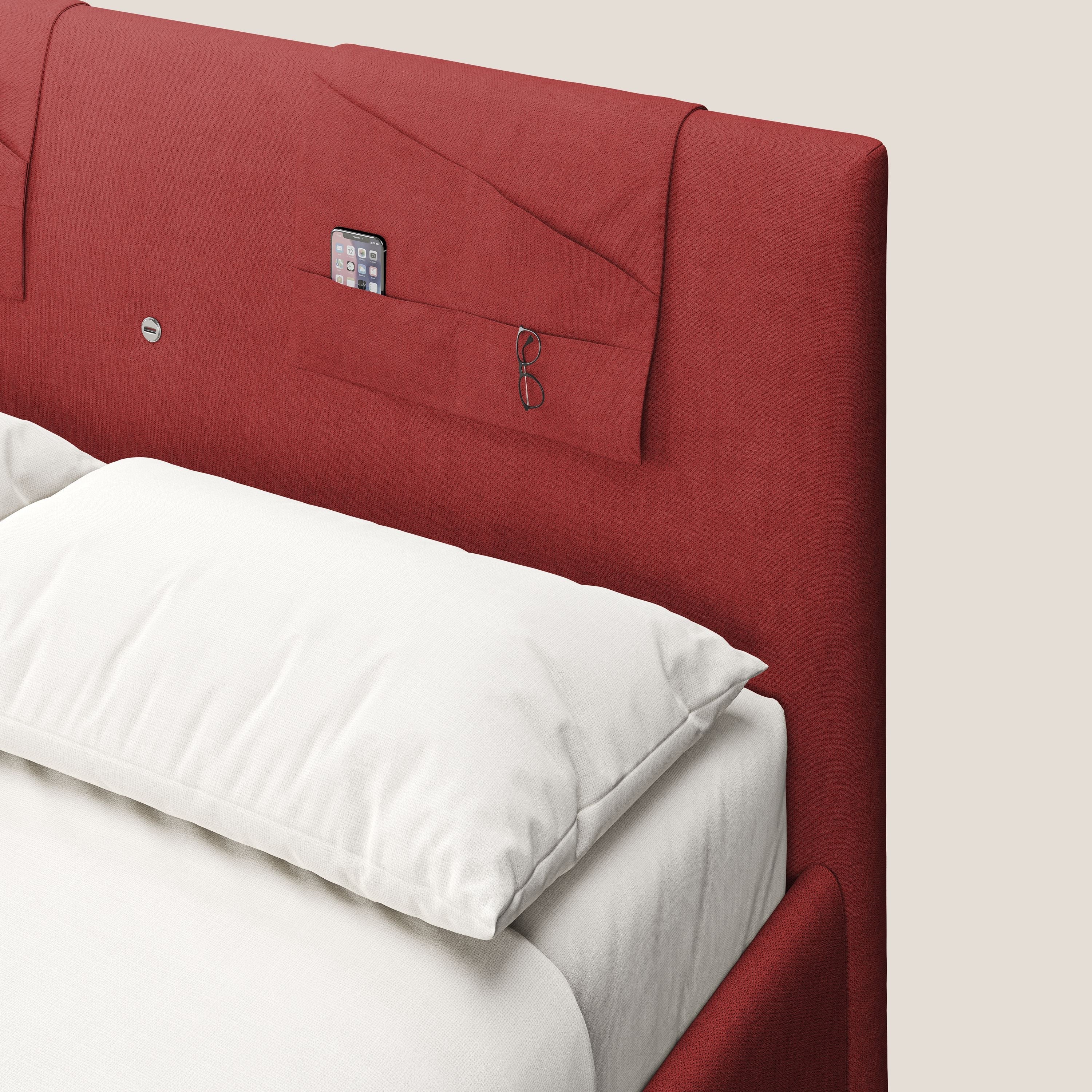 Horus lit rembourré avec coffre et prise USB sur la tête de lit en tissu imperméable T02 rouge - Image 7
