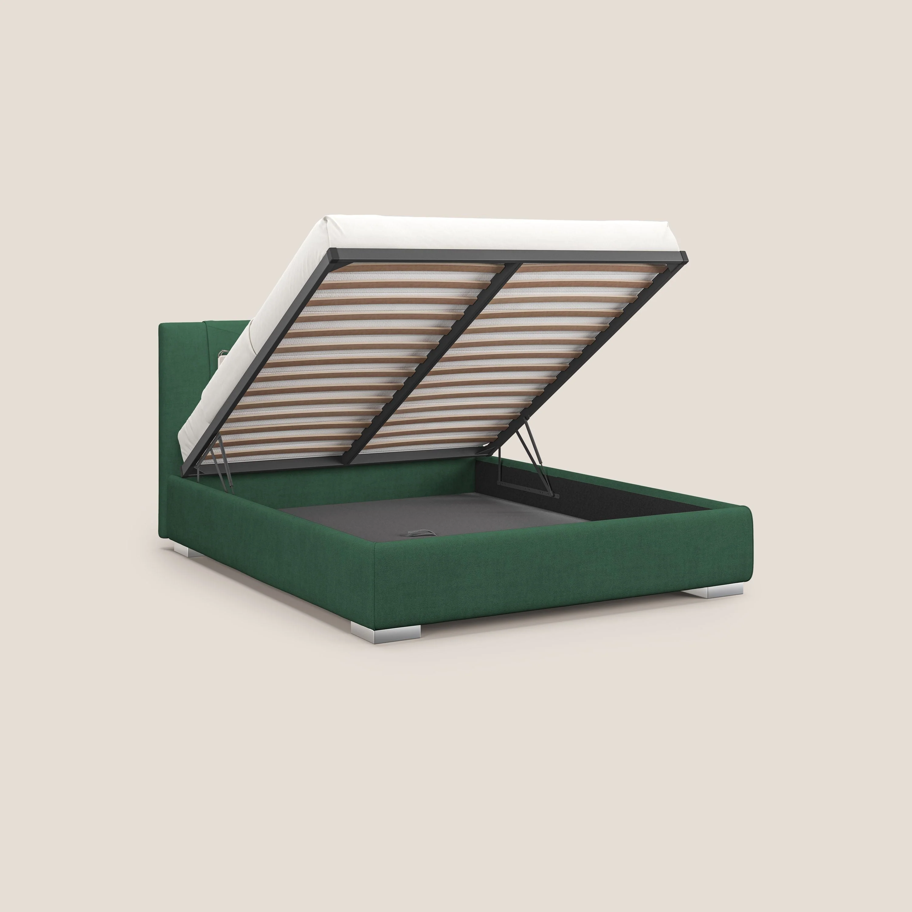 Horus lit rembourrĂ© avec coffre et prise USB sur la tĂȘte de lit en tissu impermĂ©able T02 vert - Image 2