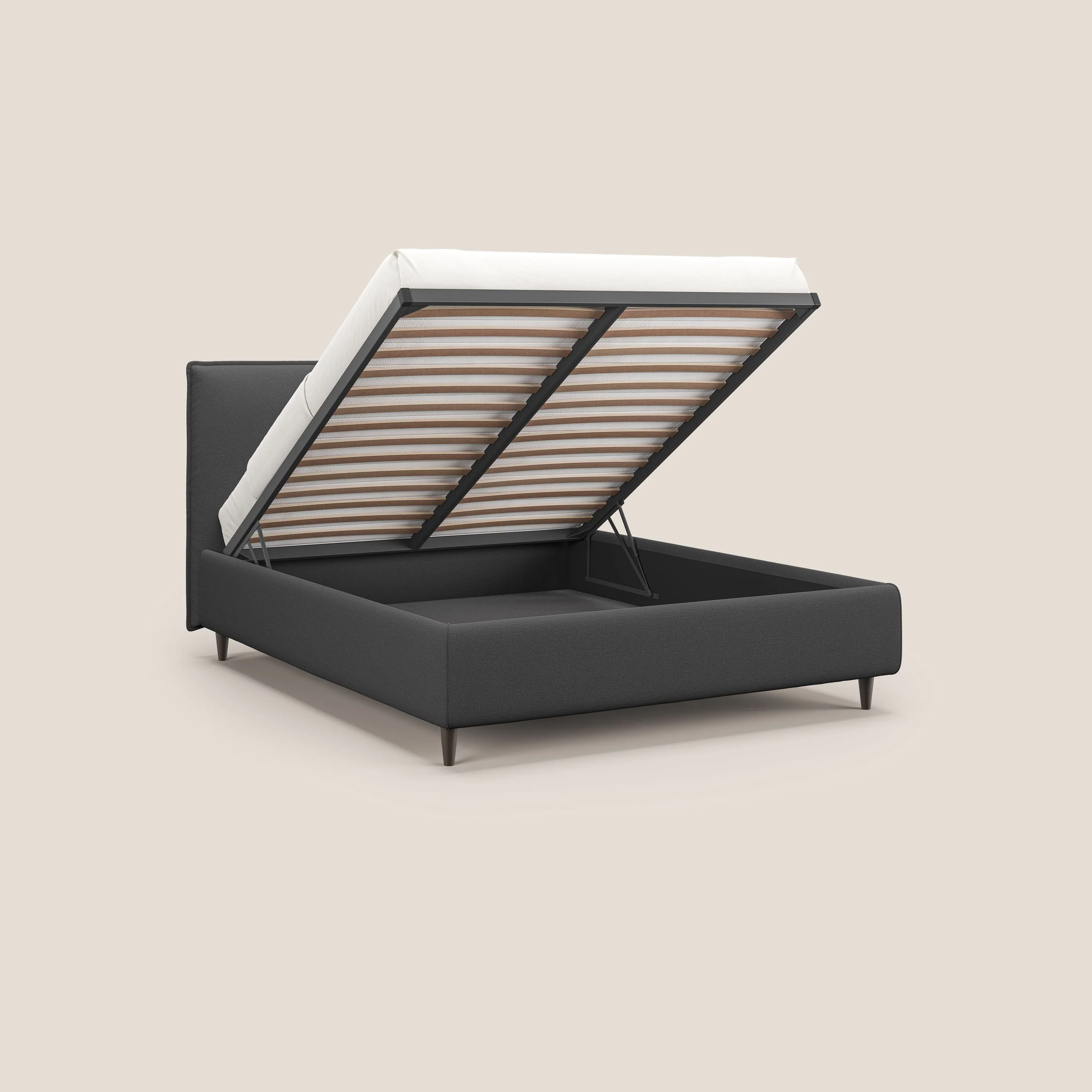 Hunter lit rembourré avec coffre déhoussable en tissu imperméable flammé T19 anthracite - Image 2