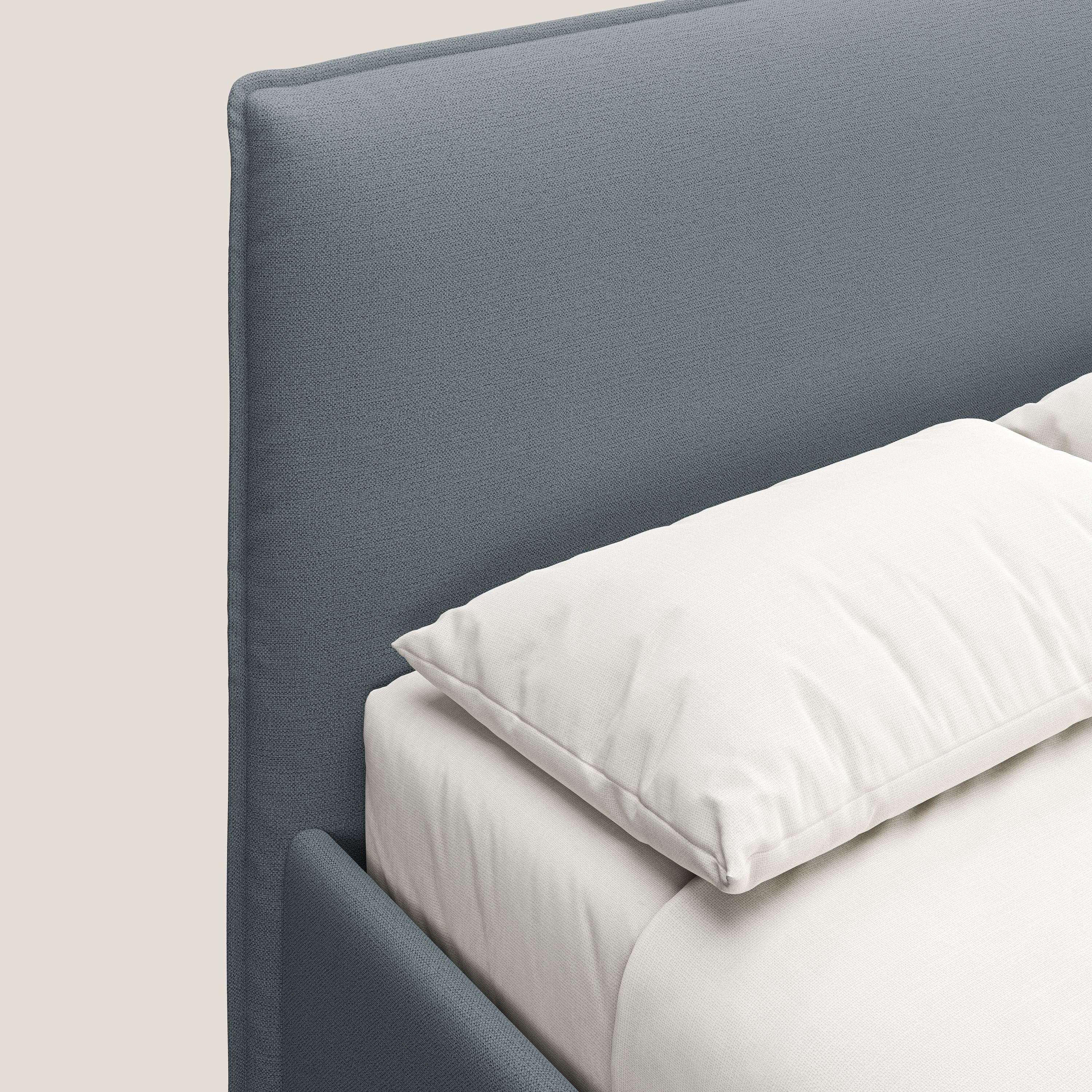 Hunter lit rembourré avec coffre déhoussable en tissu imperméable flammé T19 bleu gris - Image 6