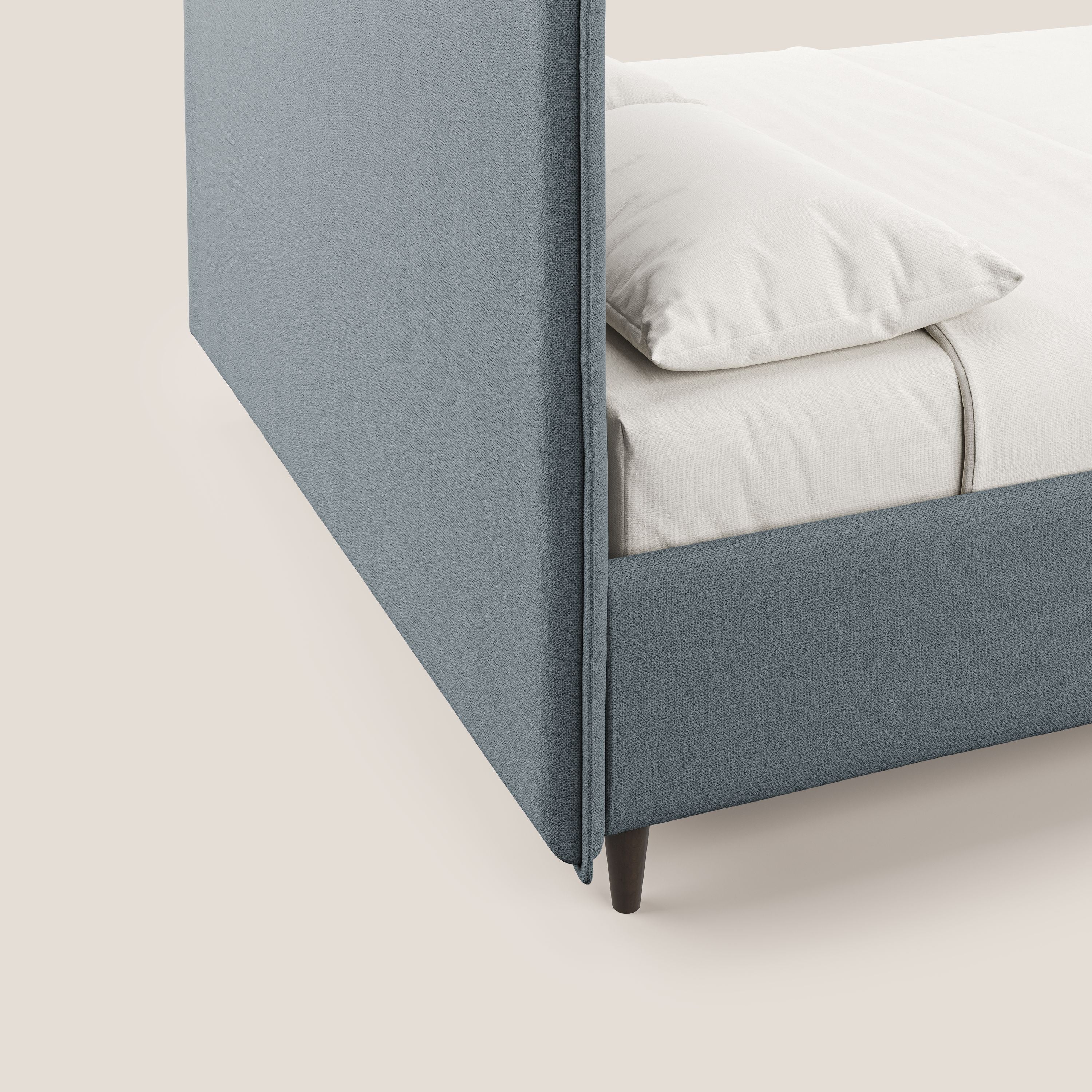 Hunter lit rembourré avec coffre déhoussable en tissu imperméable flammé T19 bleu gris - Image 7