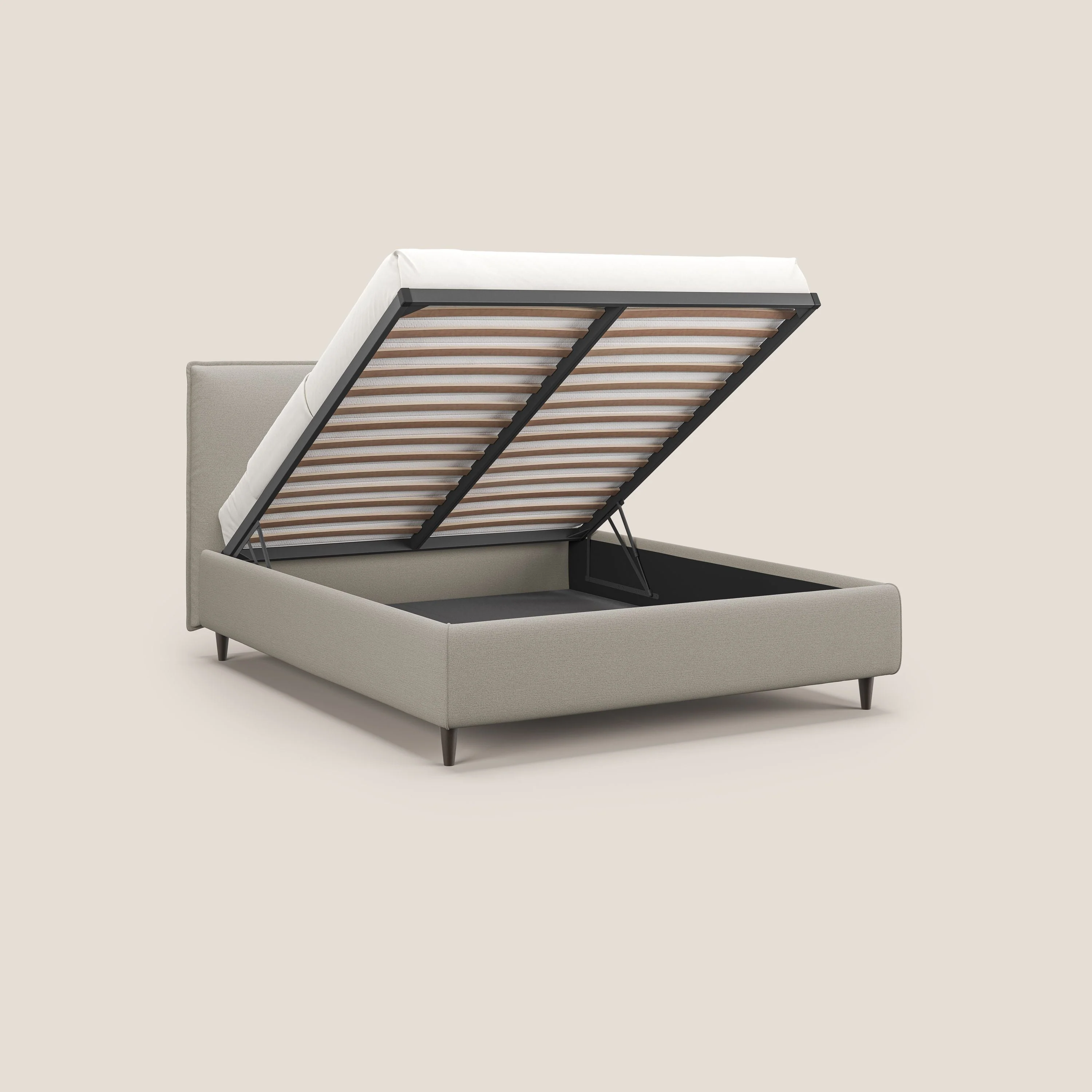 Hunter lit rembourré avec coffre déhoussable en tissu imperméable flammé T19 crème - Image 2