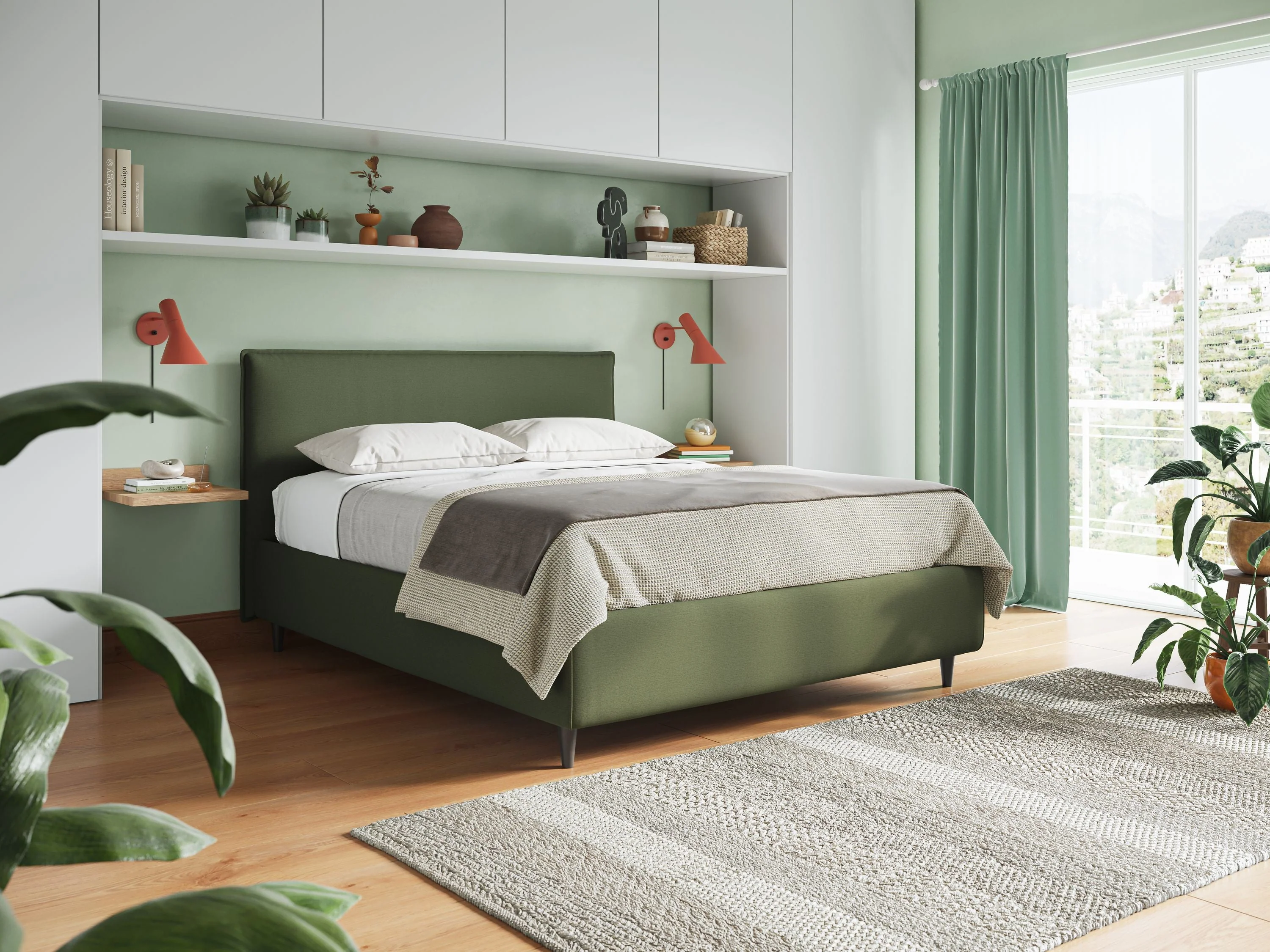 Hunter lit rembourré avec coffre déhoussable en tissu imperméable flammé T19 vert - Image 2