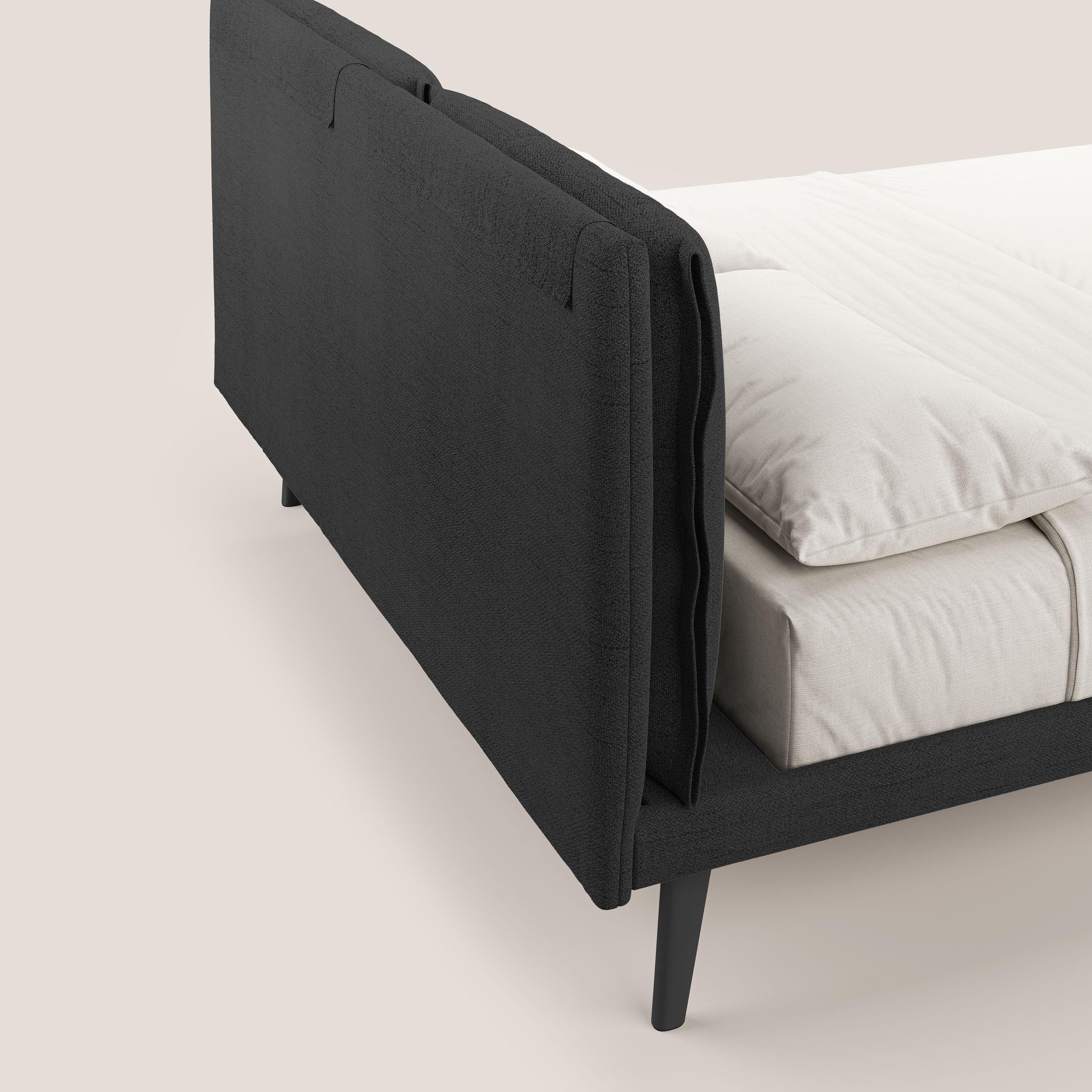 Ibuki lit avec coussins capitonnés réglables et pieds foncés en tissu flammé imperméable T03 anthracite - Image 7