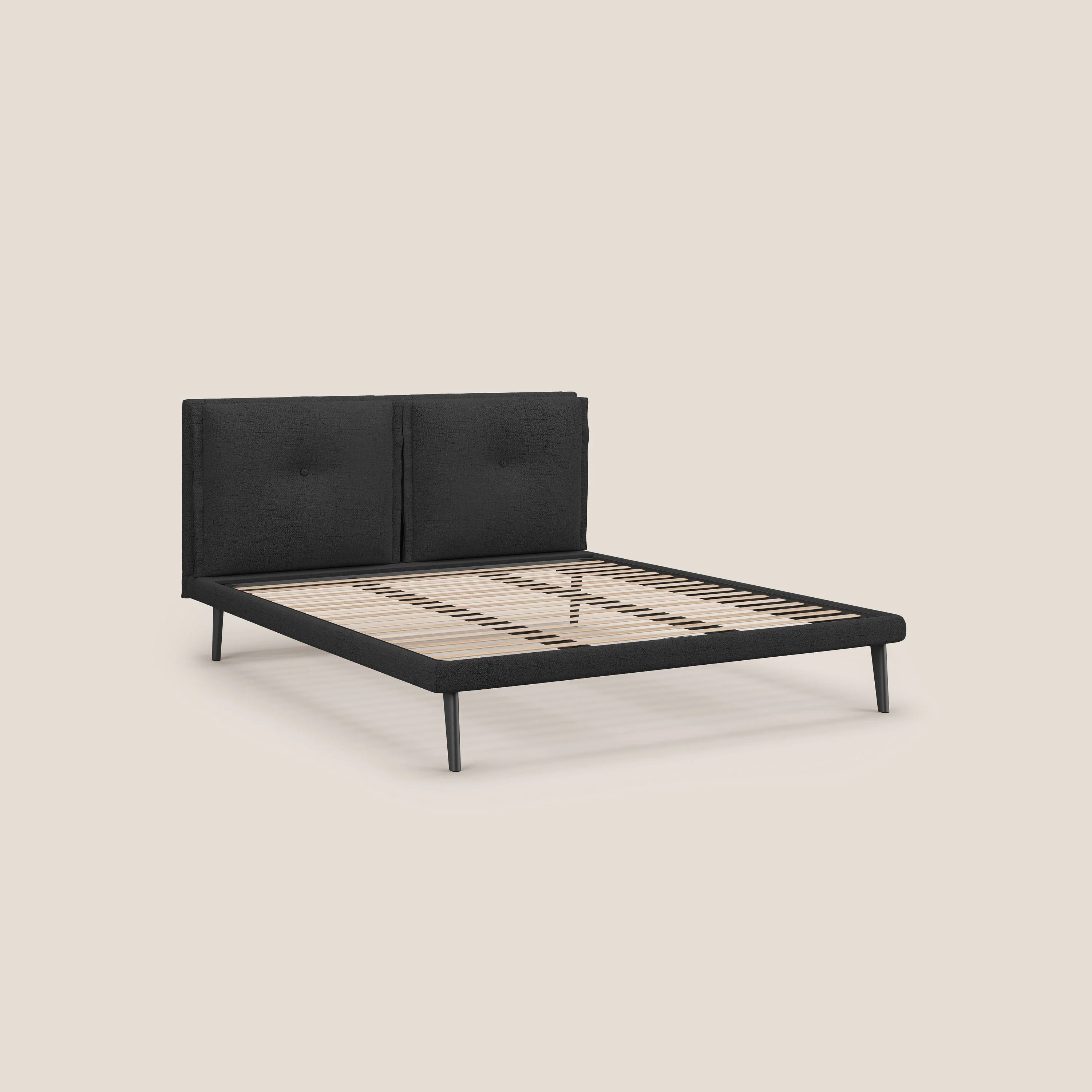 Ibuki lit avec coussins capitonnés réglables et pieds foncés en tissu flammé imperméable T03 anthracite - Image 8