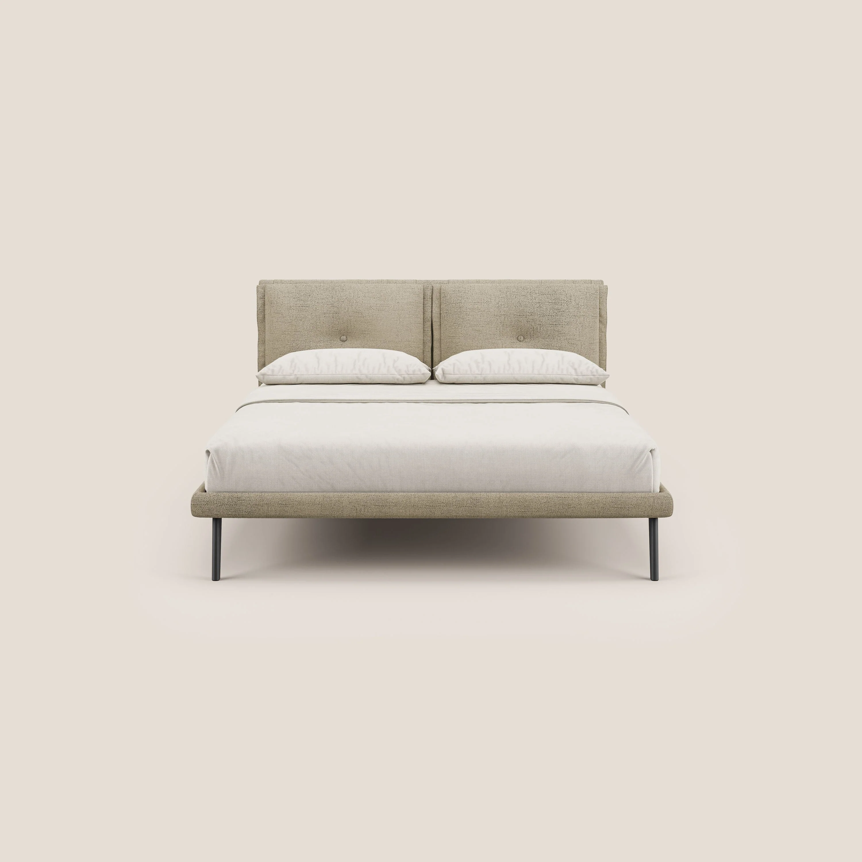 Ibuki lit avec coussins capitonnés réglables et pieds foncés en tissu flammé imperméable T03 beige - Image 2
