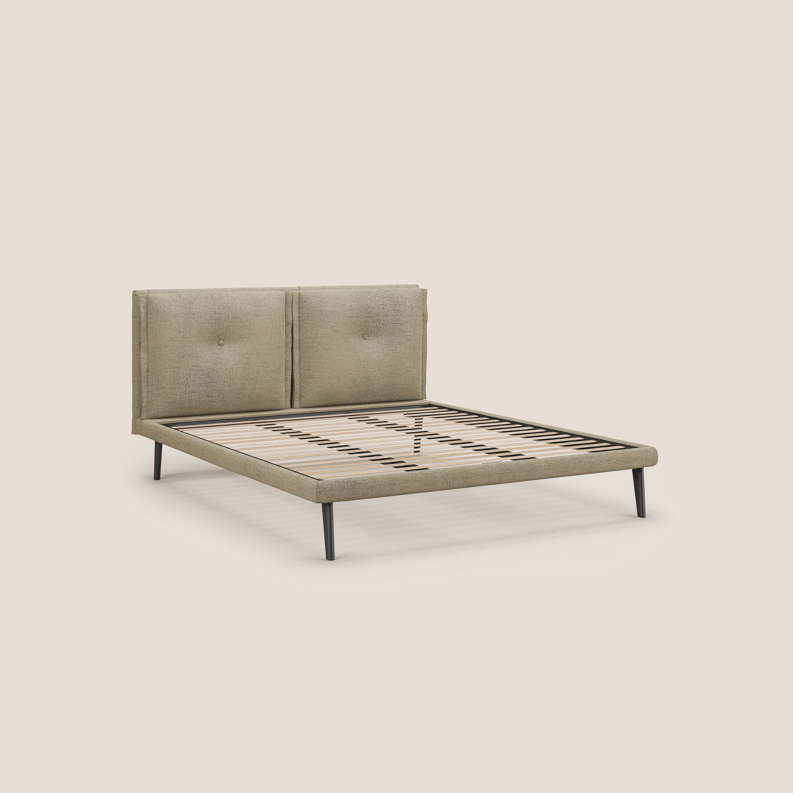 Ibuki lit avec coussins capitonnés réglables et pieds foncés en tissu flammé imperméable T03 beige - Image 8