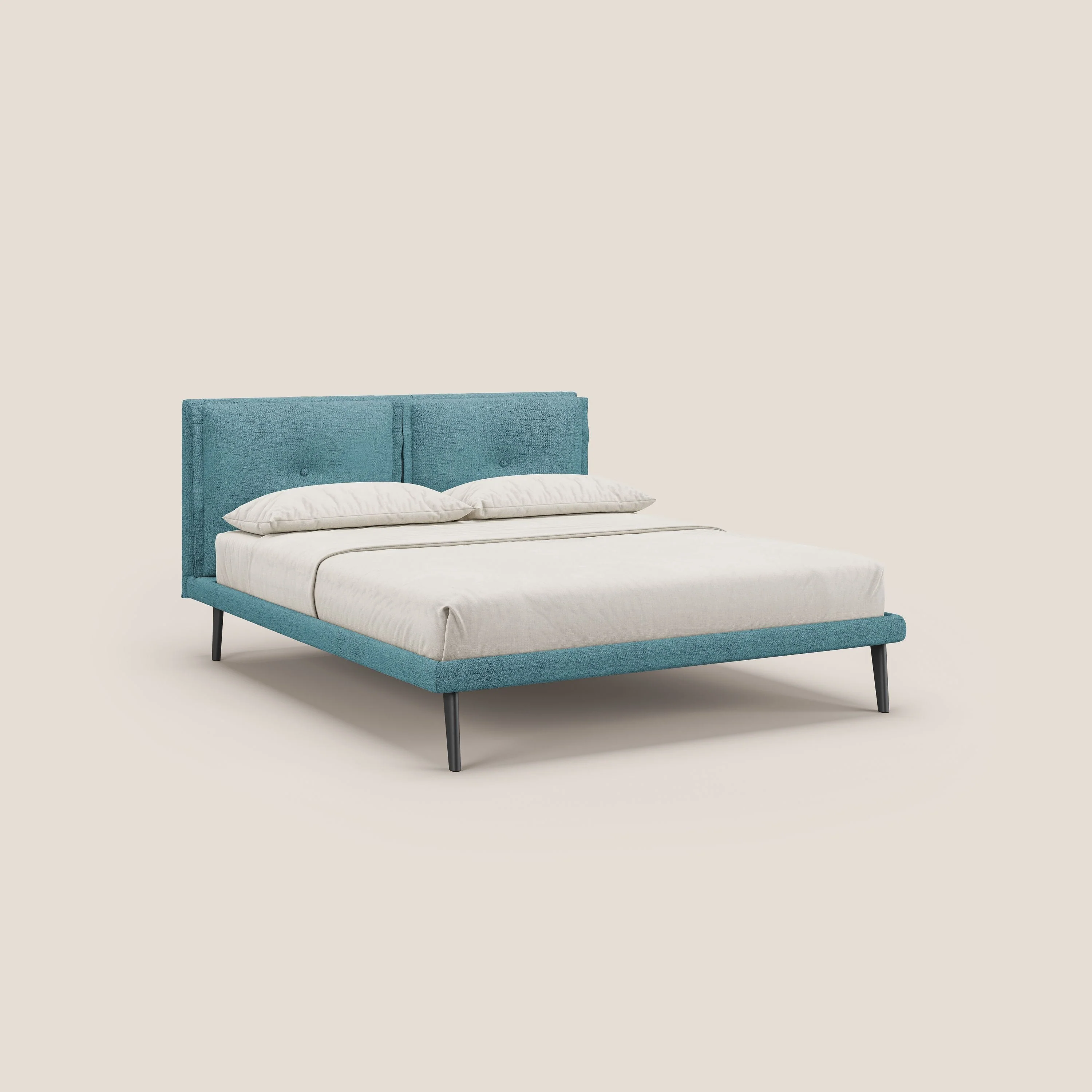 Ibuki lit avec coussins capitonnés réglables et pieds foncés en tissu flammé imperméable T03 bleu ciel - Image 3