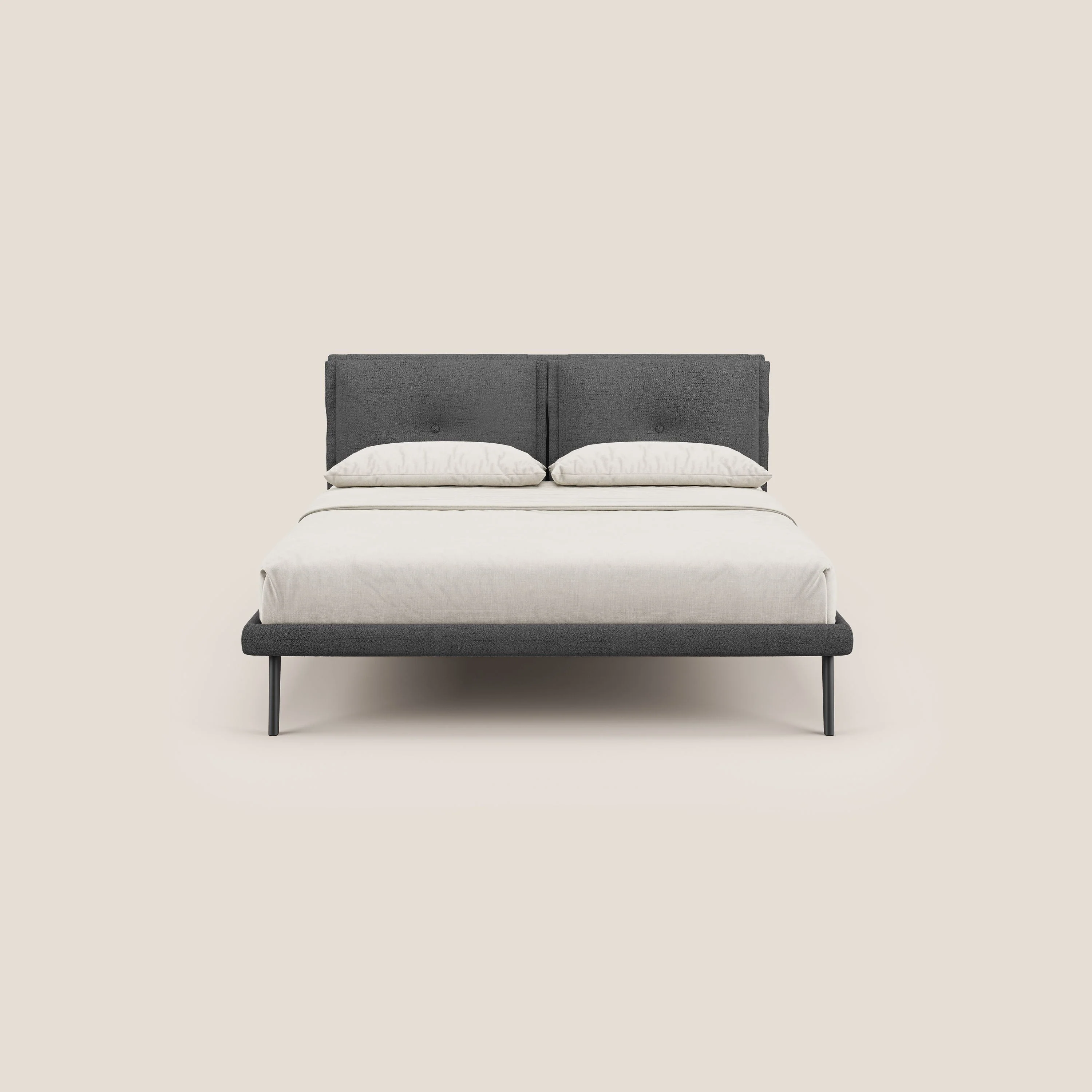 Ibuki lit avec coussins capitonnés réglables et pieds foncés en tissu flammé imperméable T03 gris - Image 2