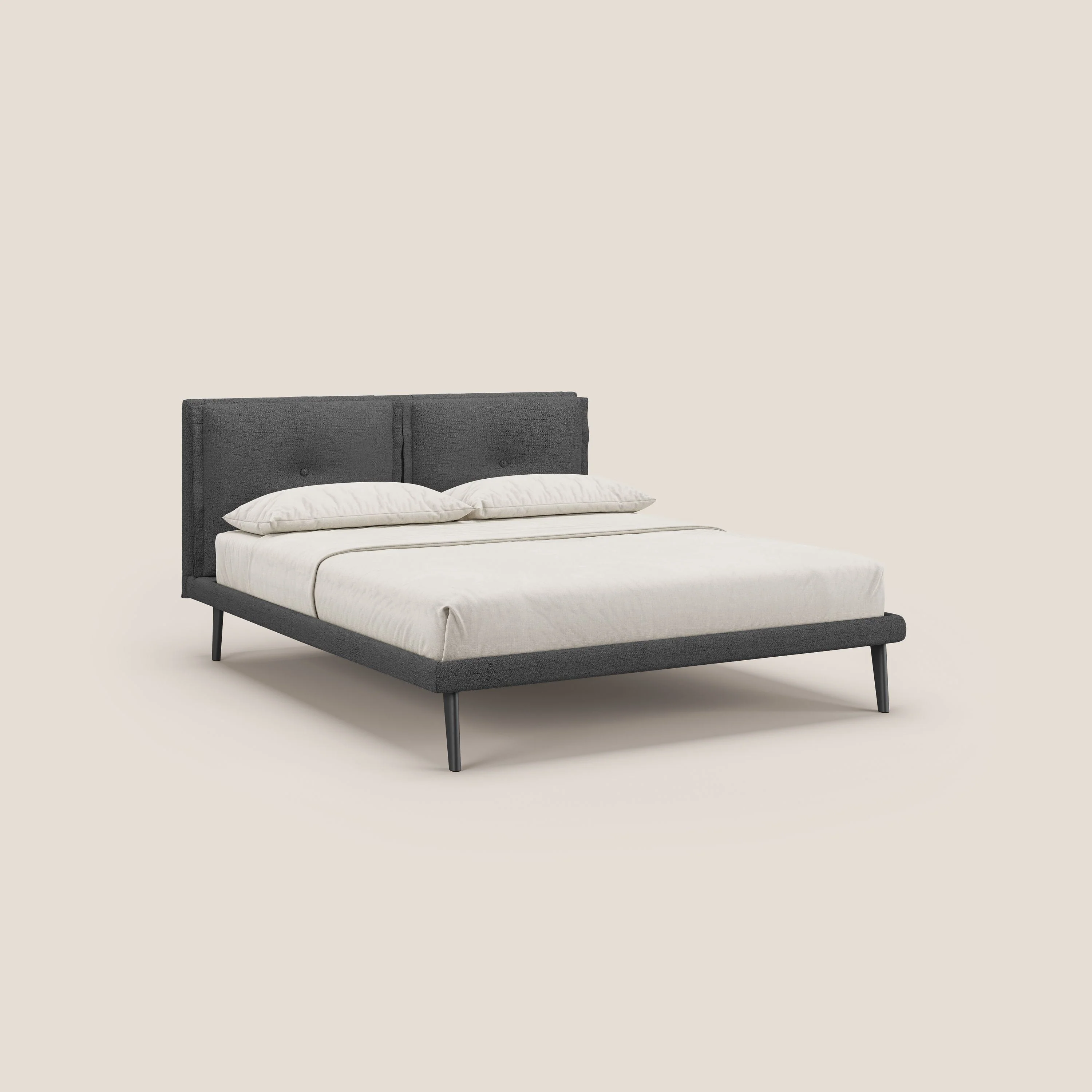 Ibuki lit avec coussins capitonnés réglables et pieds foncés en tissu flammé imperméable T03 gris - Image 3