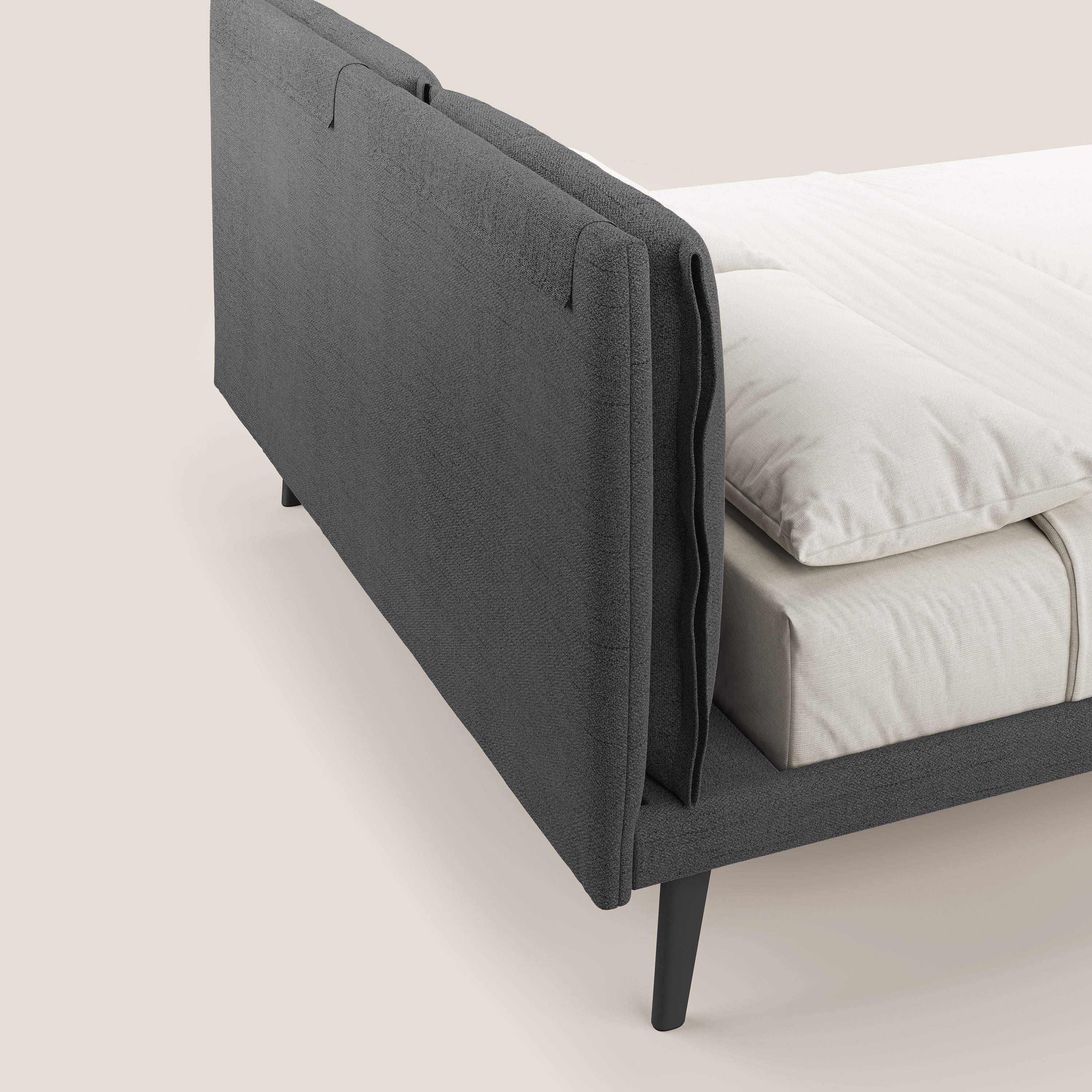 Ibuki lit avec coussins capitonnés réglables et pieds foncés en tissu flammé imperméable T03 gris - Image 7