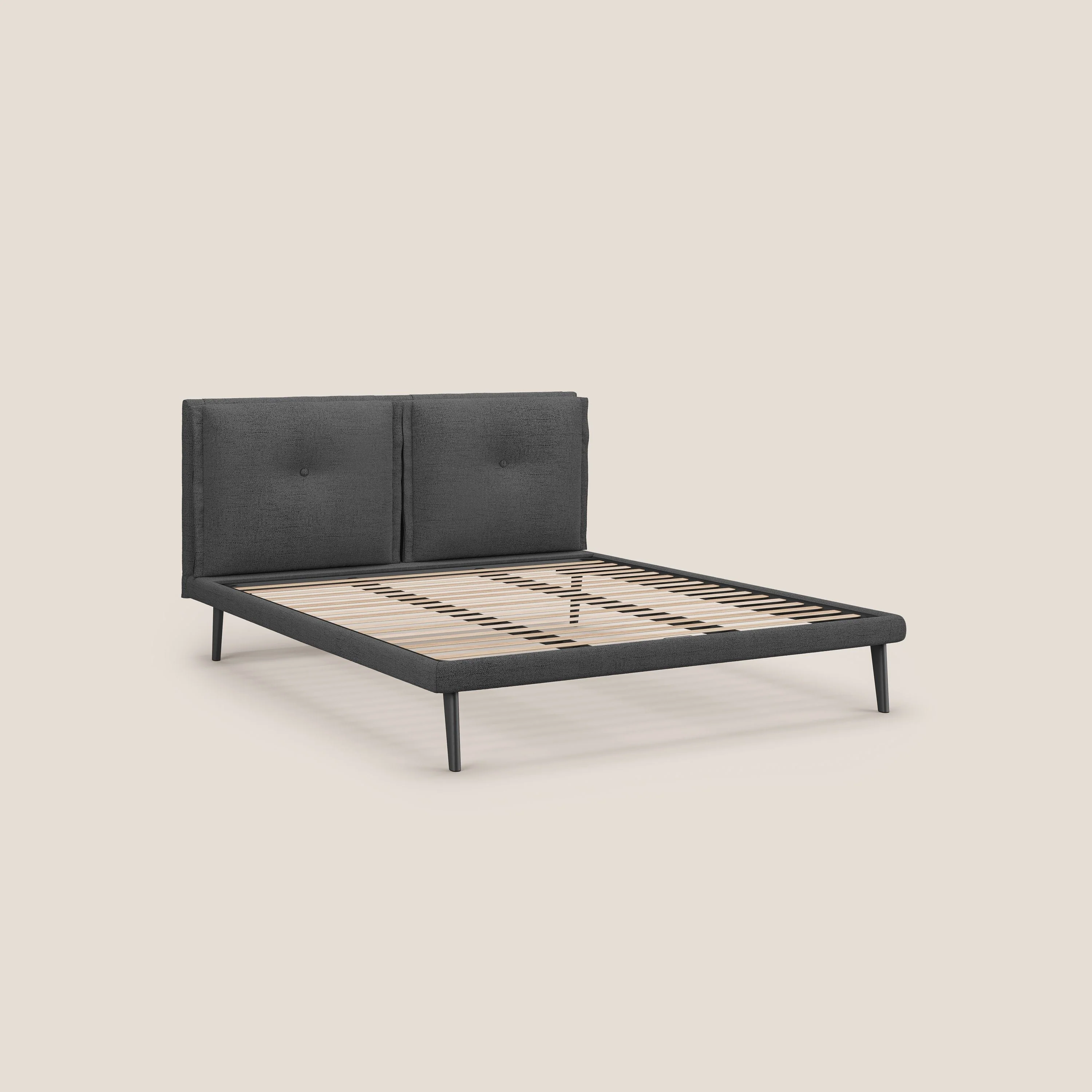 Ibuki lit avec coussins capitonnés réglables et pieds foncés en tissu flammé imperméable T03 gris - Image 8