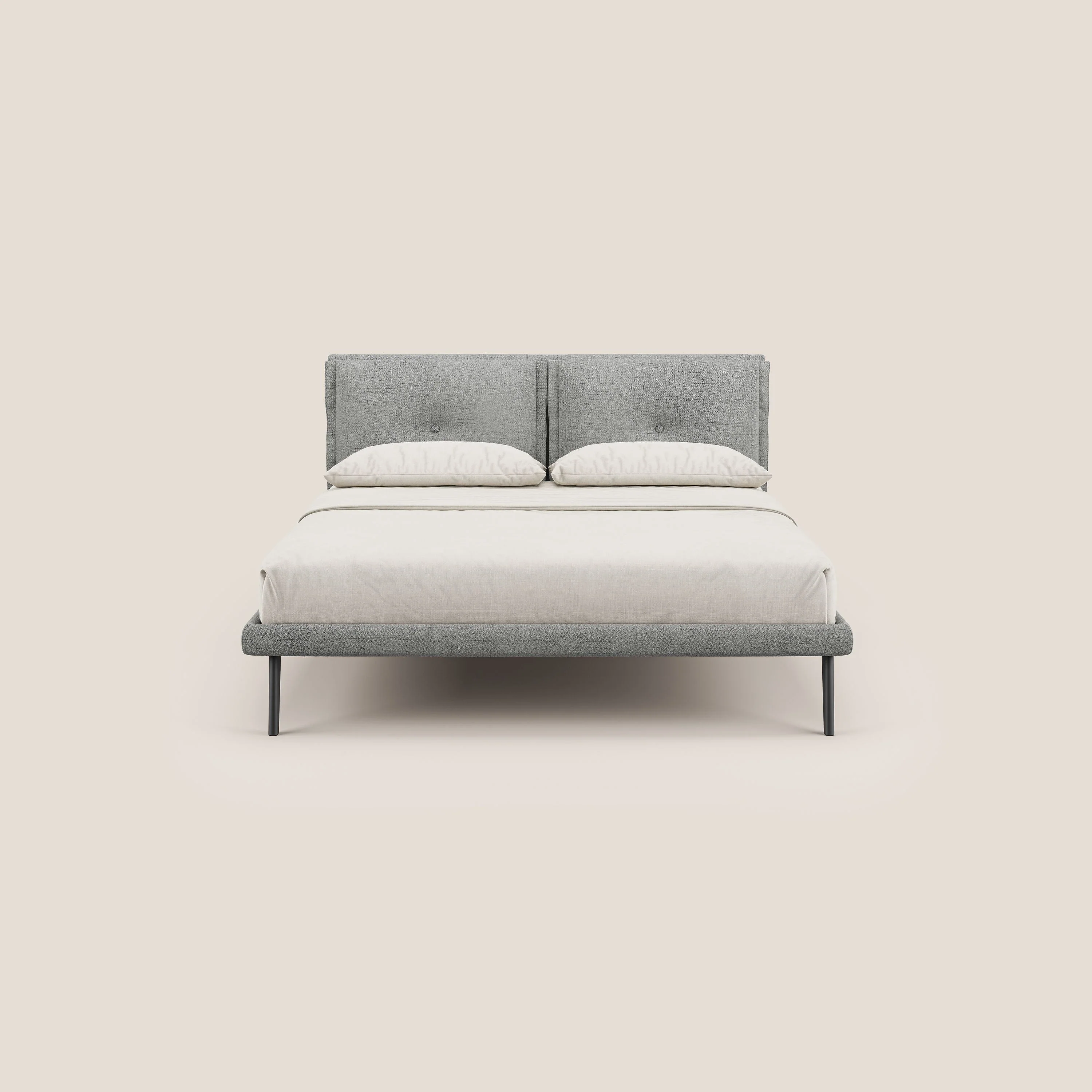 Ibuki lit avec coussins capitonnés réglables et pieds foncés en tissu flammé imperméable T03 gris clair - Image 2