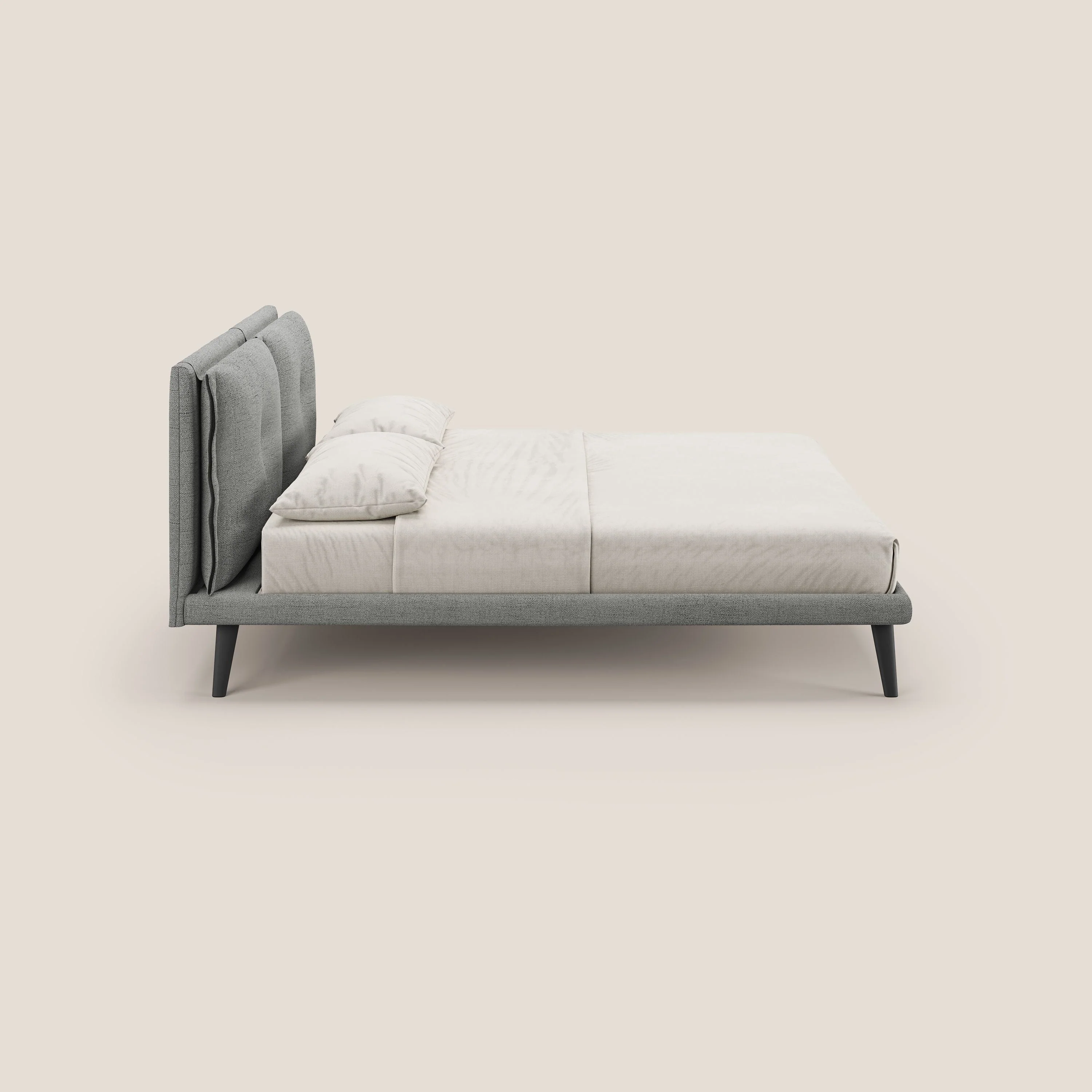 Ibuki lit avec coussins capitonnés réglables et pieds foncés en tissu flammé imperméable T03 gris clair - Image 4