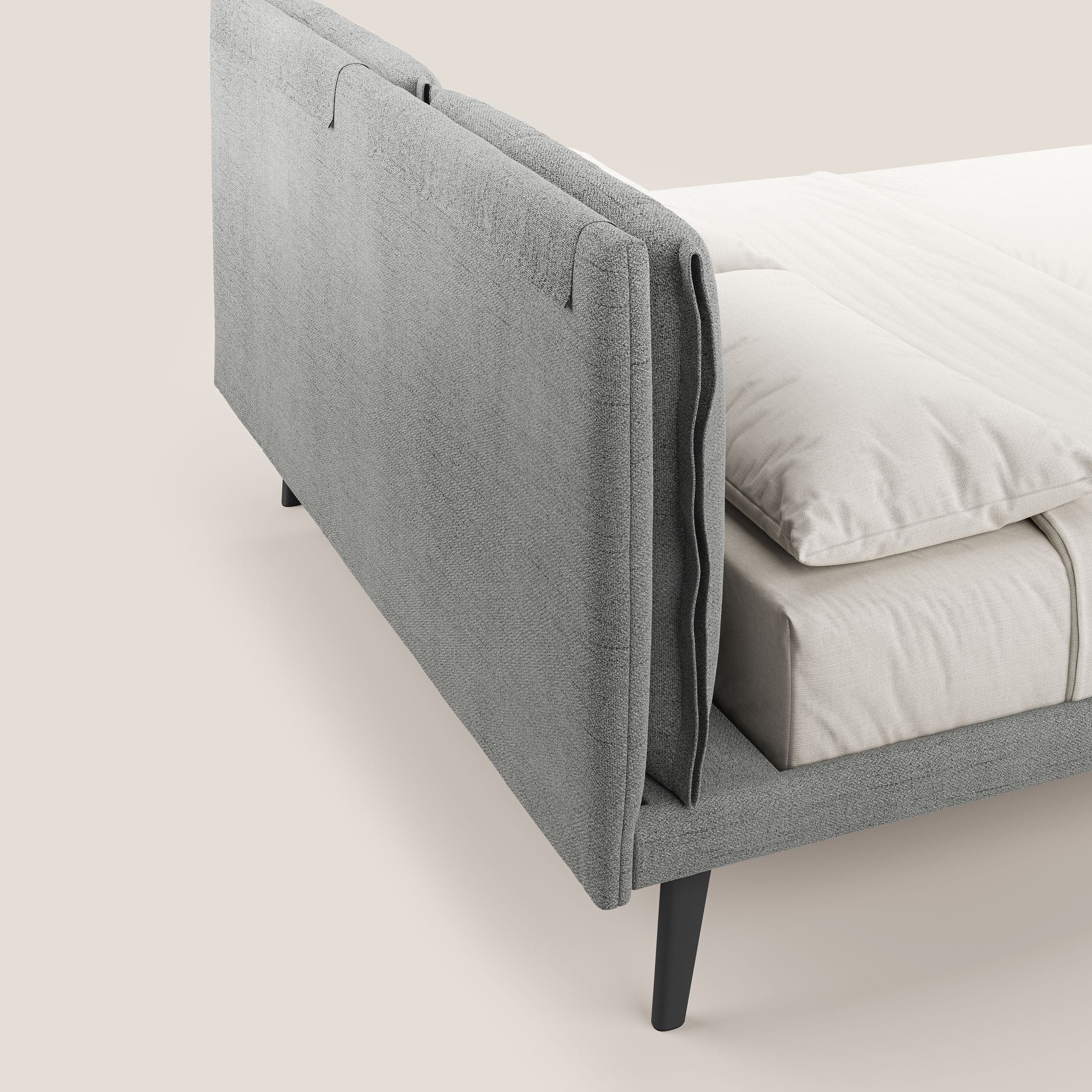 Ibuki lit avec coussins capitonnés réglables et pieds foncés en tissu flammé imperméable T03 gris clair - Image 7