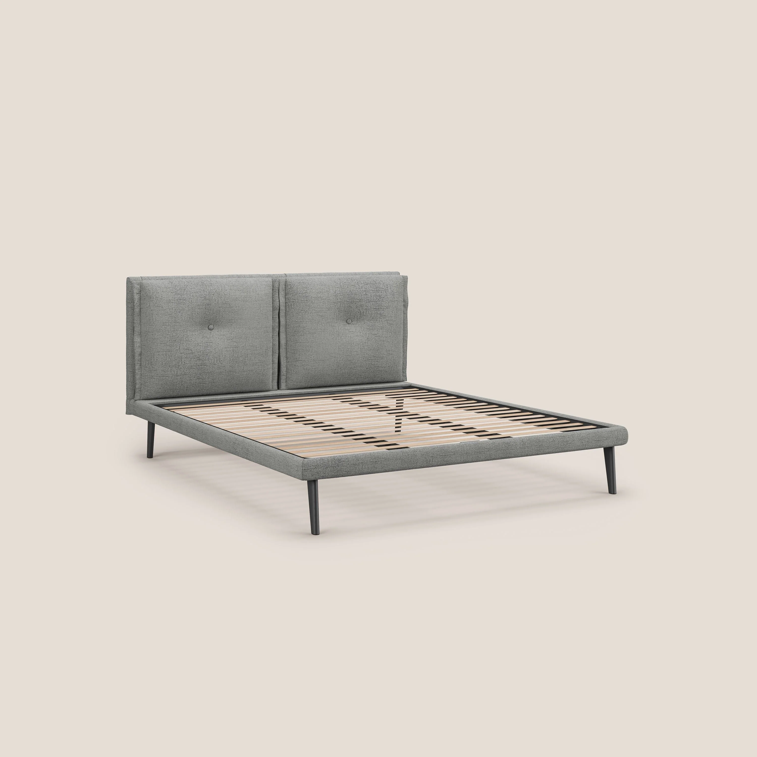 Ibuki lit avec coussins capitonnés réglables et pieds foncés en tissu flammé imperméable T03 gris clair - Image 8