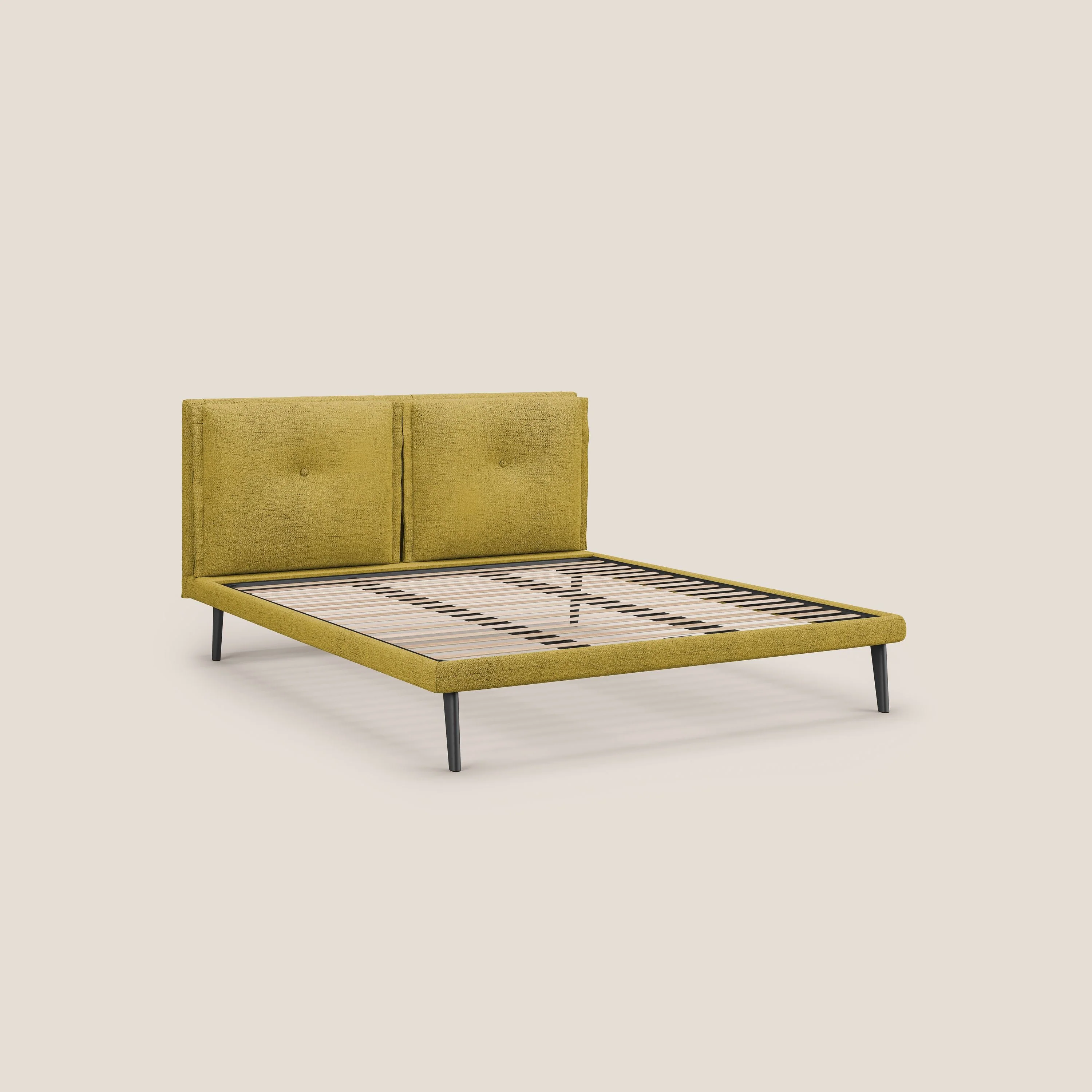 Ibuki lit avec coussins capitonnés réglables et pieds foncés en tissu flammé imperméable T03 jaune - Image 10