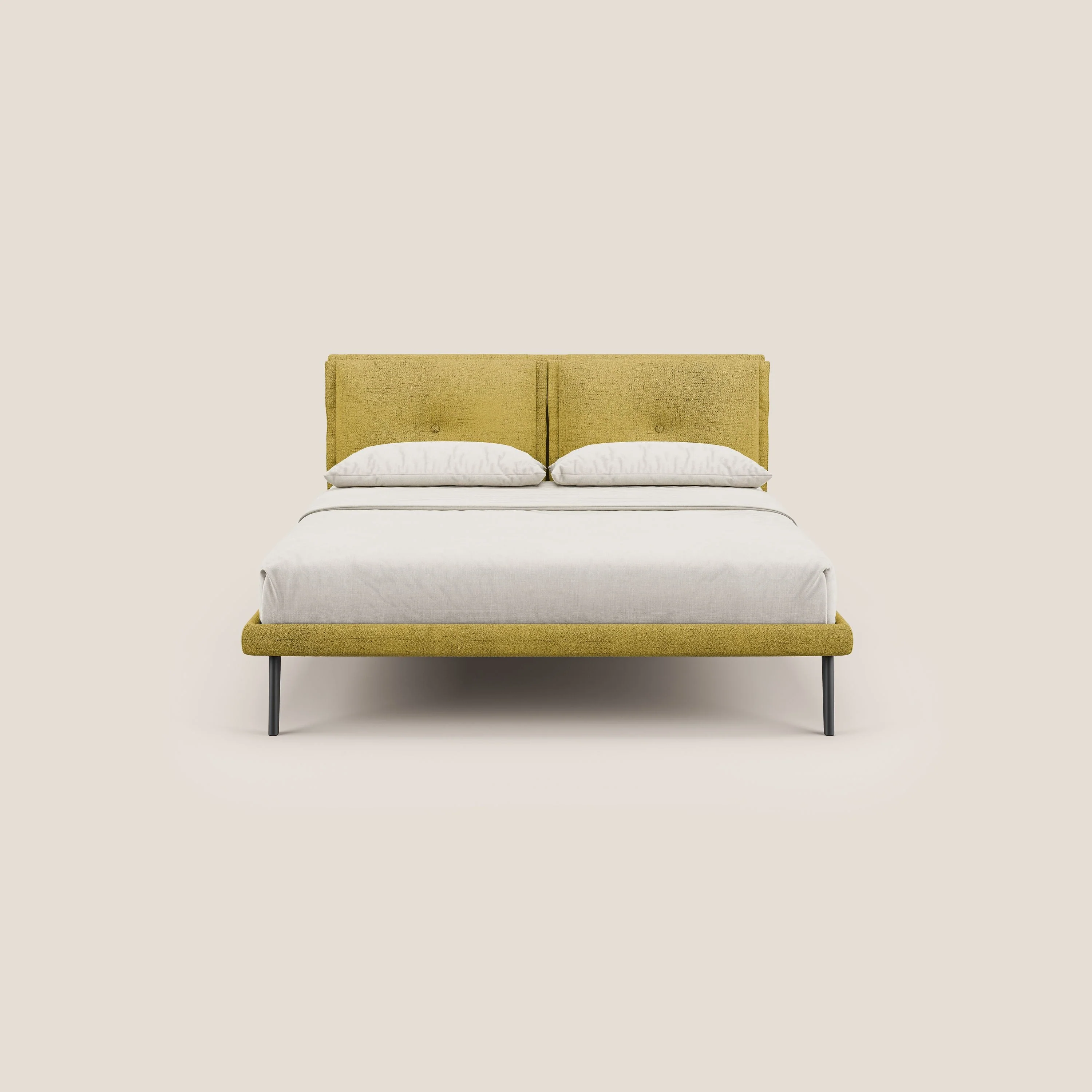 Ibuki lit avec coussins capitonnés réglables et pieds foncés en tissu flammé imperméable T03 jaune - Image 3
