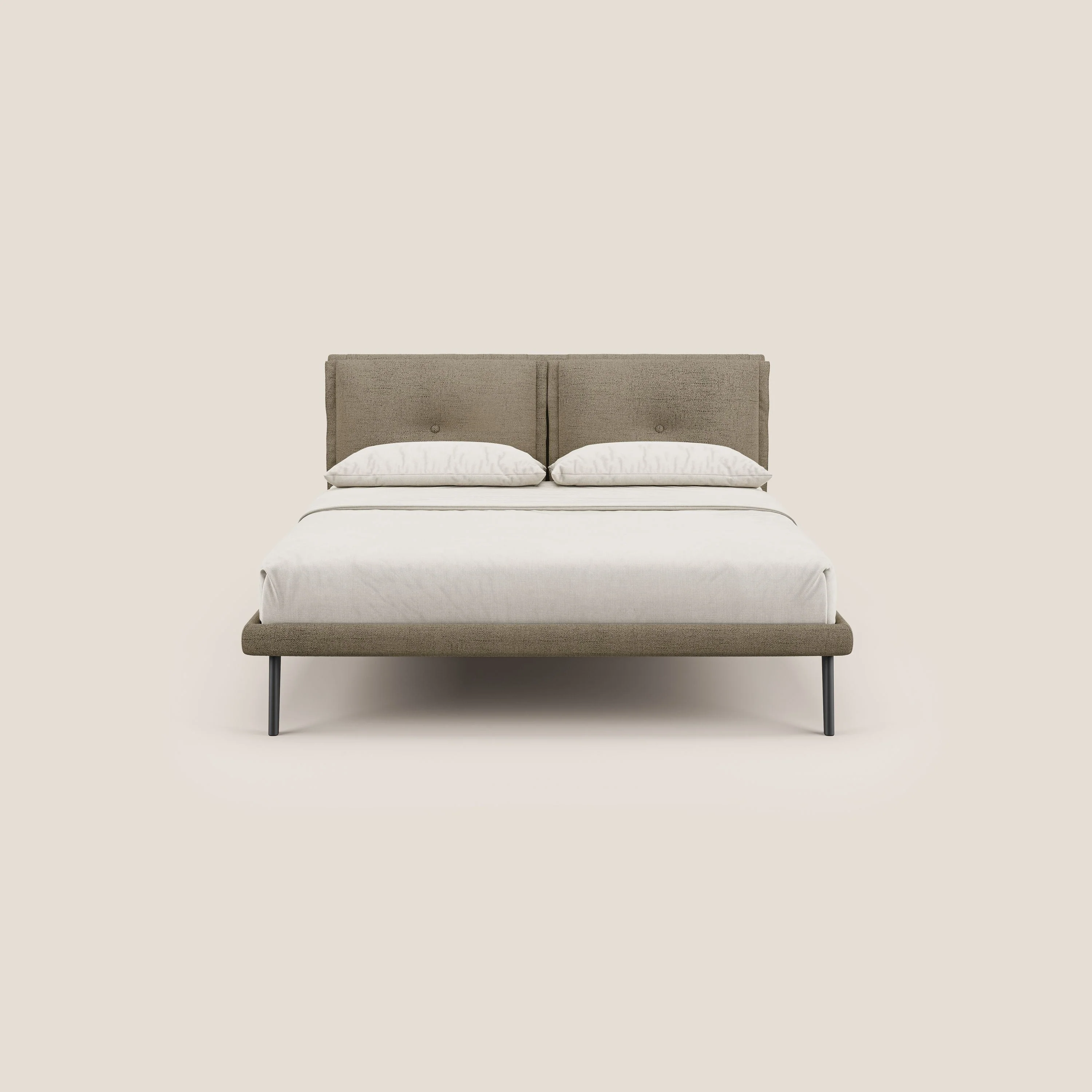 Ibuki lit avec coussins capitonnés réglables et pieds foncés en tissu flammé imperméable T03 marron - Image 2