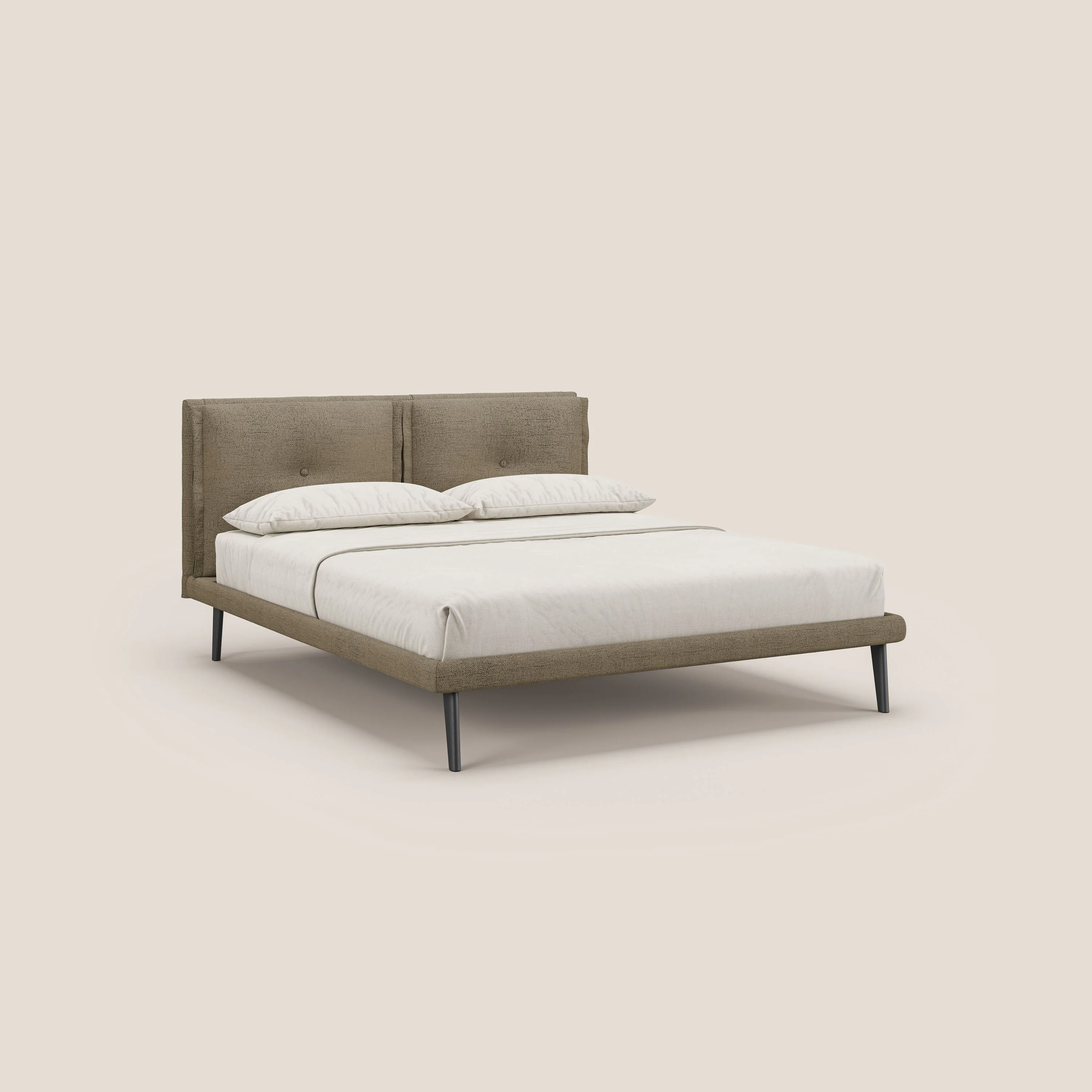 Ibuki lit avec coussins capitonnés réglables et pieds foncés en tissu flammé imperméable T03 marron - Image 3