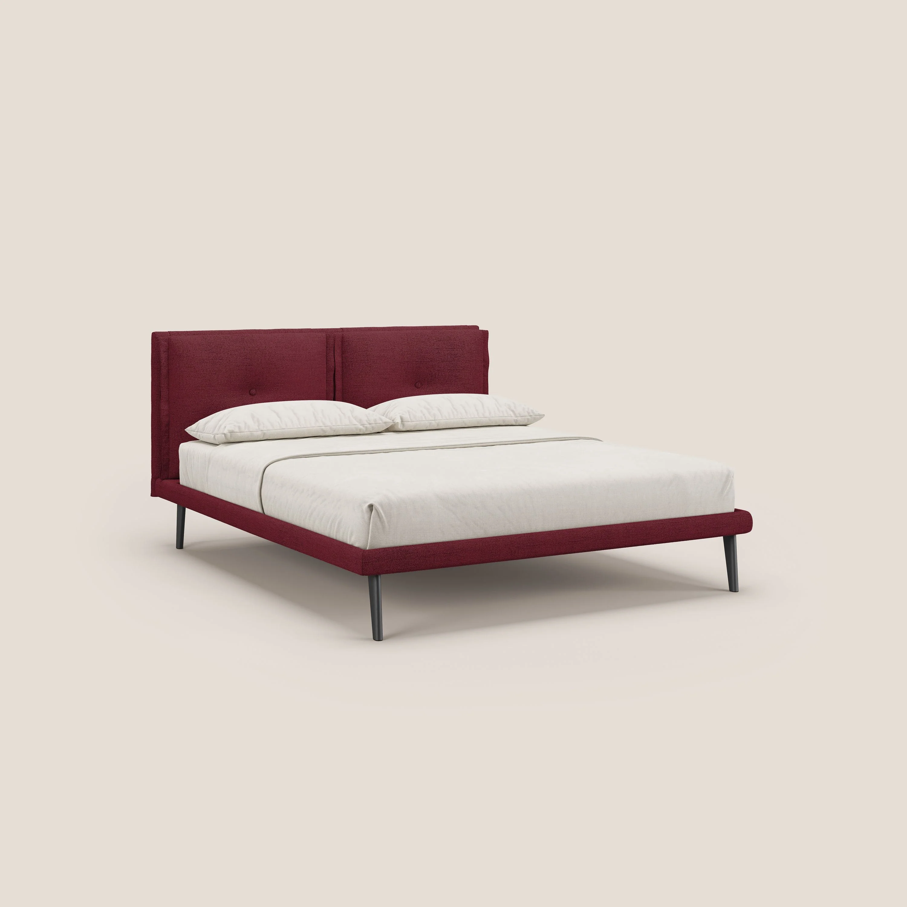 Ibuki lit avec coussins capitonnés réglables et pieds foncés en tissu flammé imperméable T03 rouge - Image 3