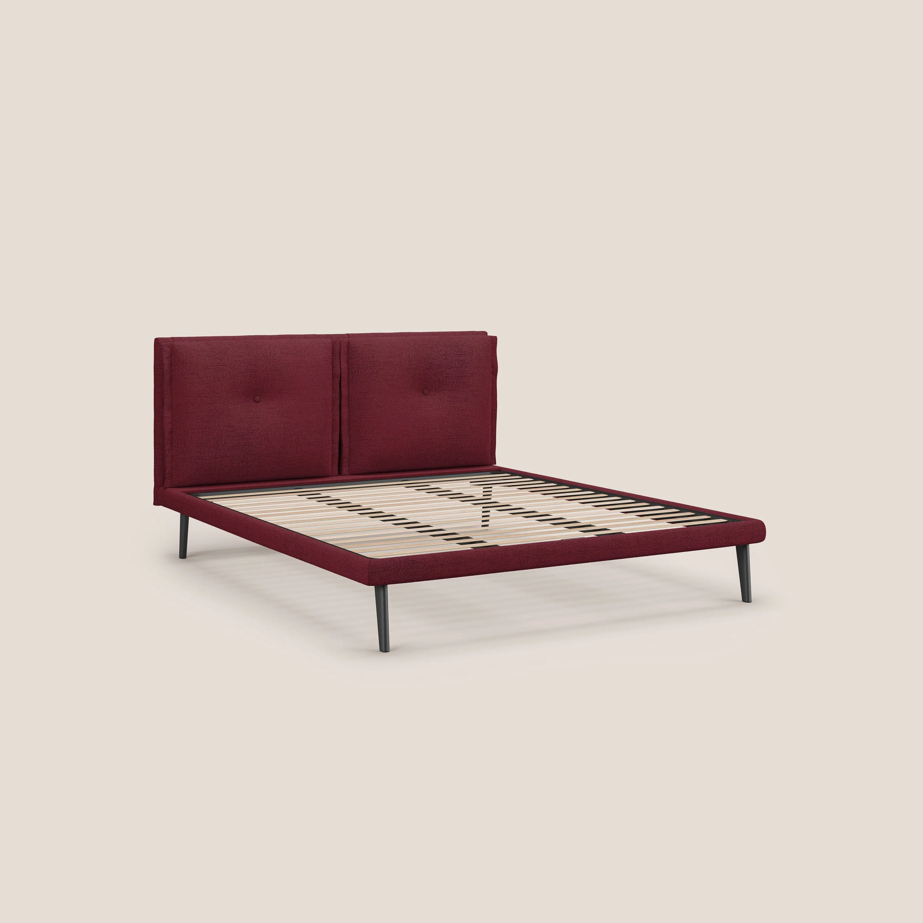 Ibuki lit avec coussins capitonnés réglables et pieds foncés en tissu flammé imperméable T03 rouge - Image 8