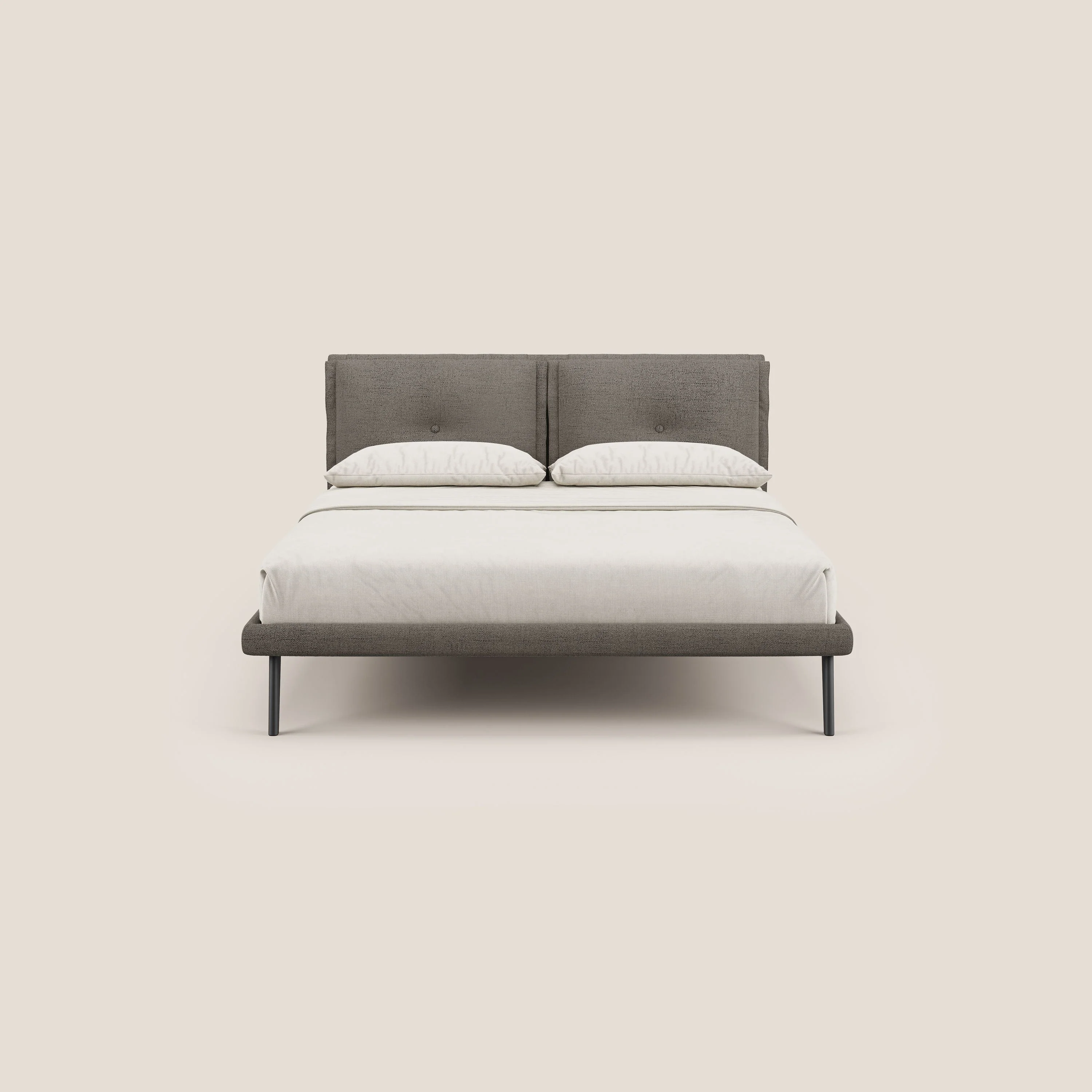 Ibuki lit avec coussins capitonnés réglables et pieds foncés en tissu flammé imperméable T03 taupe - Image 2