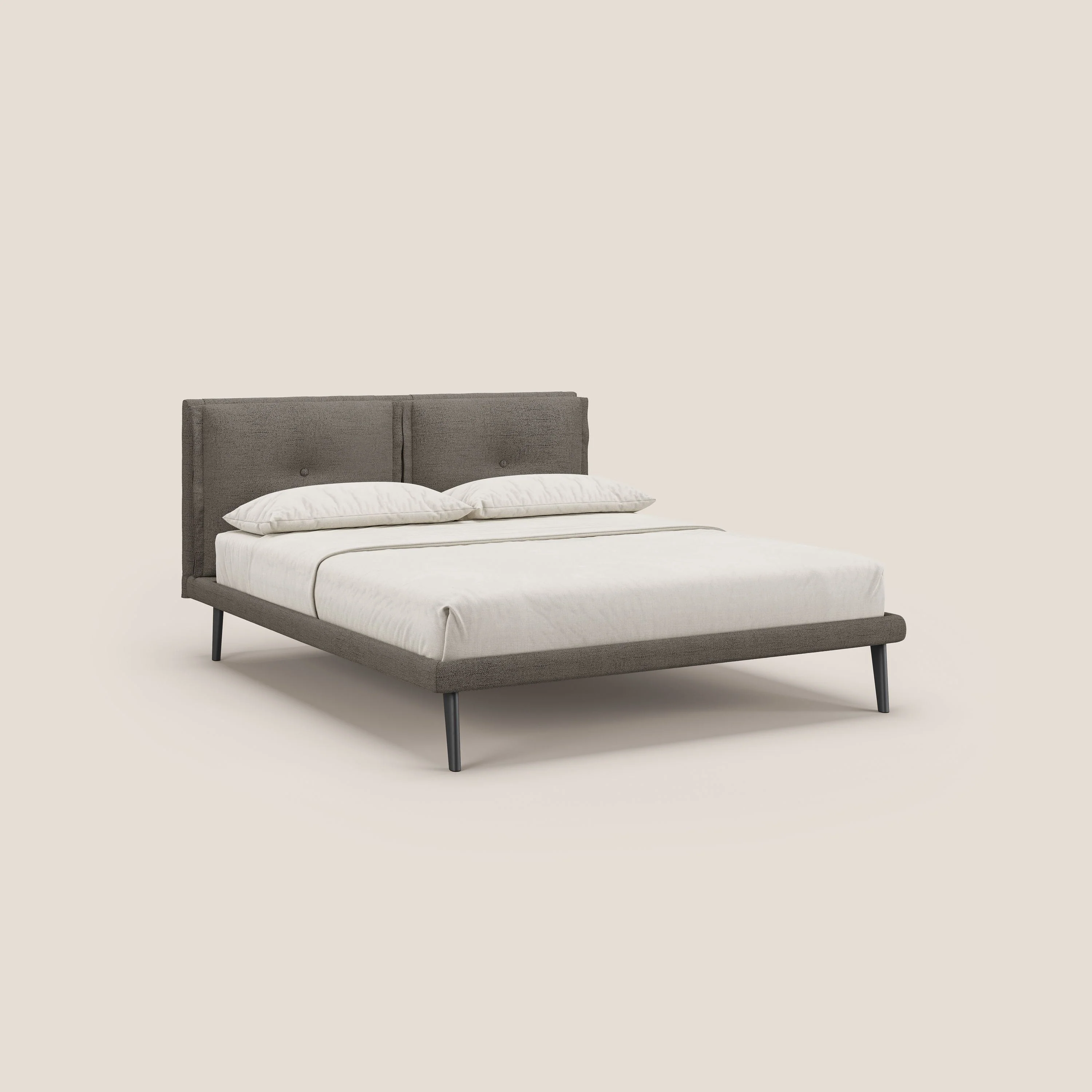 Ibuki lit avec coussins capitonnés réglables et pieds foncés en tissu flammé imperméable T03 taupe - Image 3