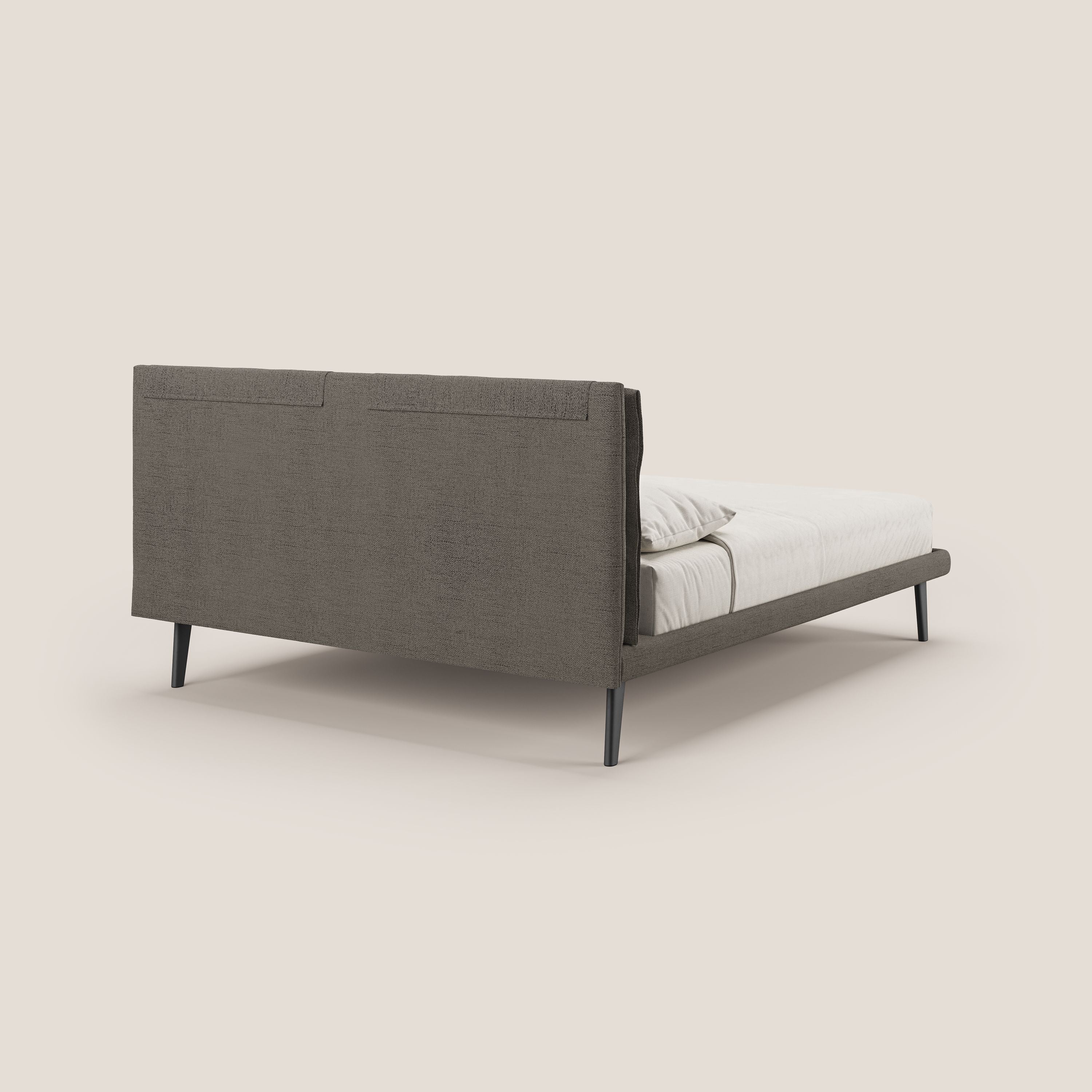 Ibuki lit avec coussins capitonnés réglables et pieds foncés en tissu flammé imperméable T03 taupe - Image 5