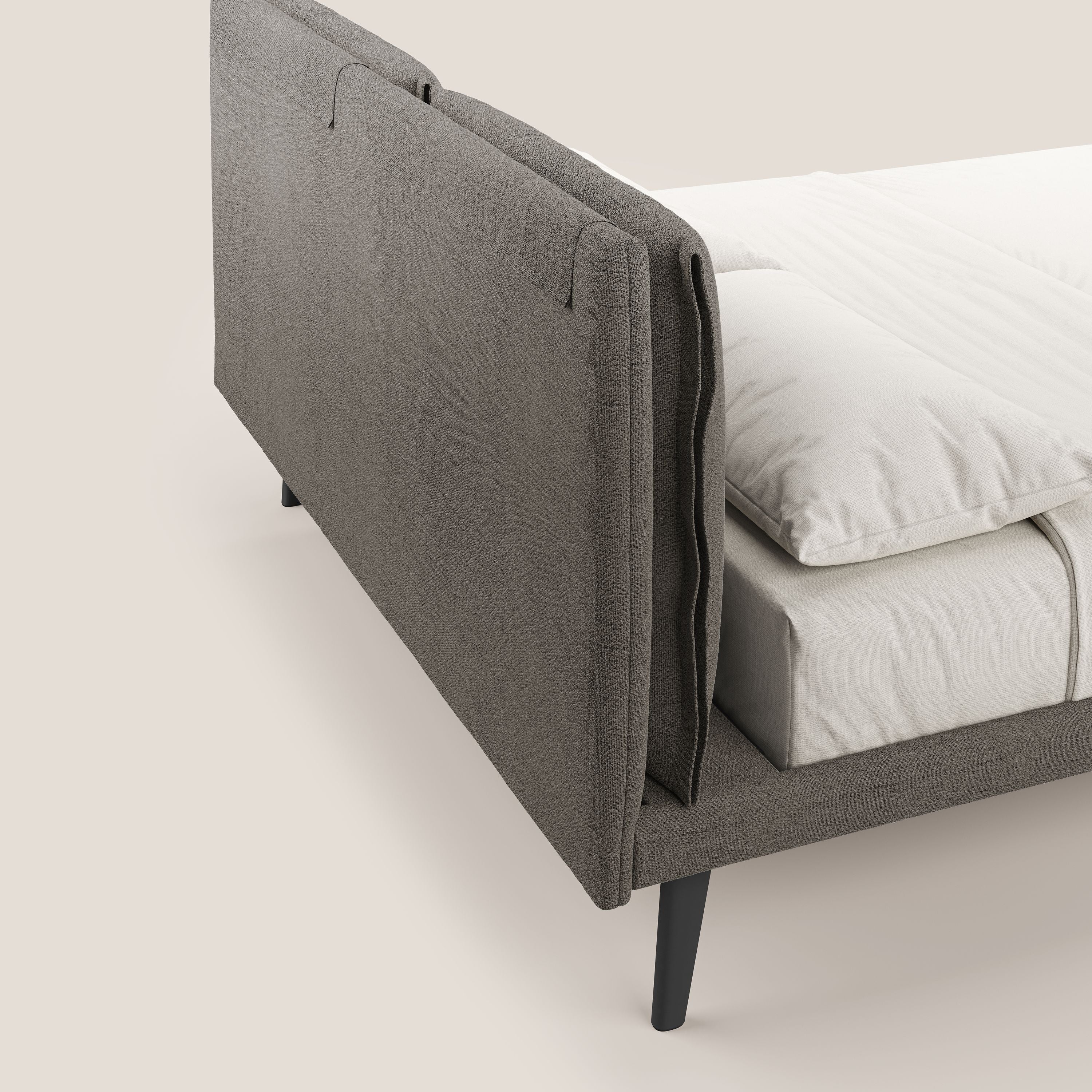 Ibuki lit avec coussins capitonnés réglables et pieds foncés en tissu flammé imperméable T03 taupe - Image 7