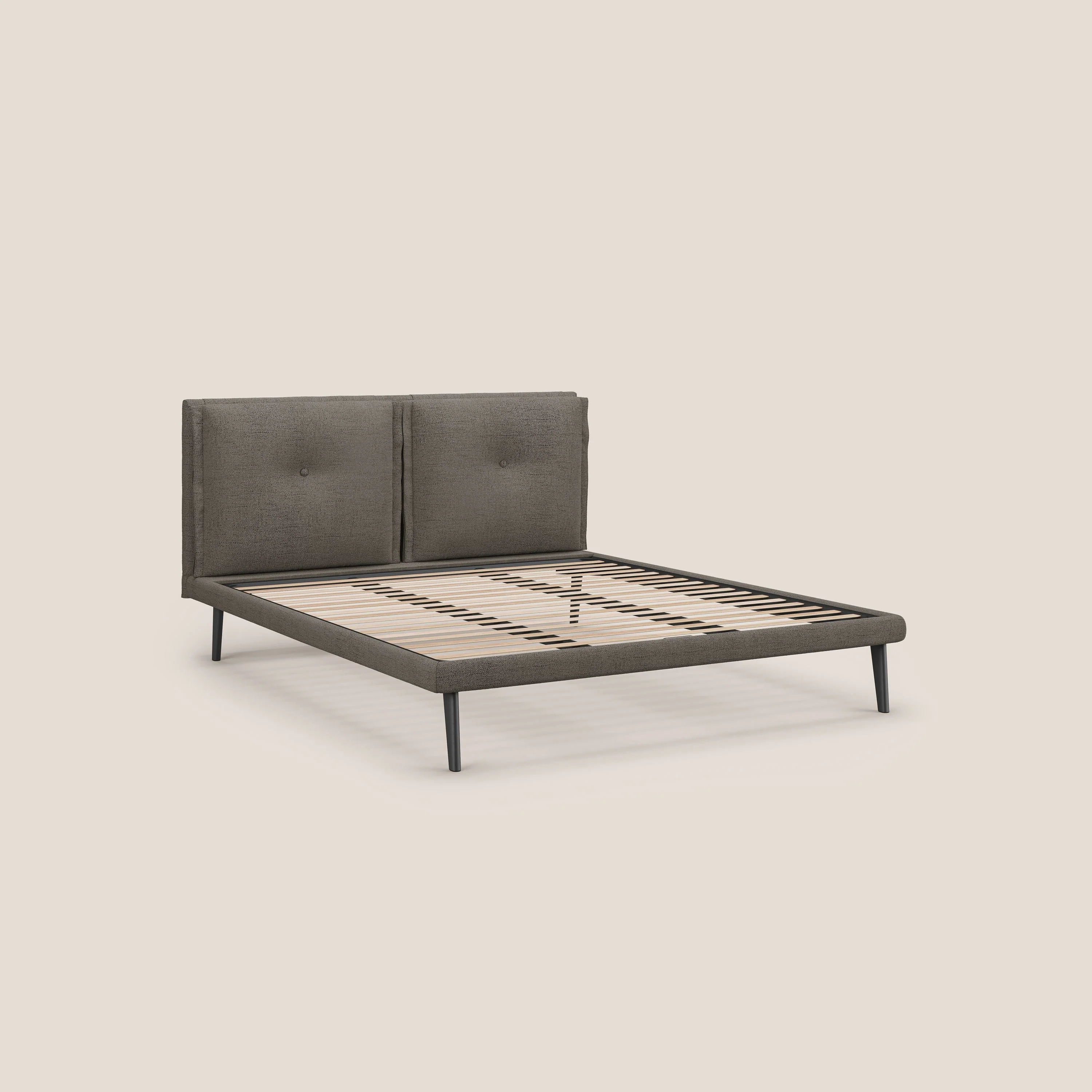 Ibuki lit avec coussins capitonnés réglables et pieds foncés en tissu flammé imperméable T03 taupe - Image 8
